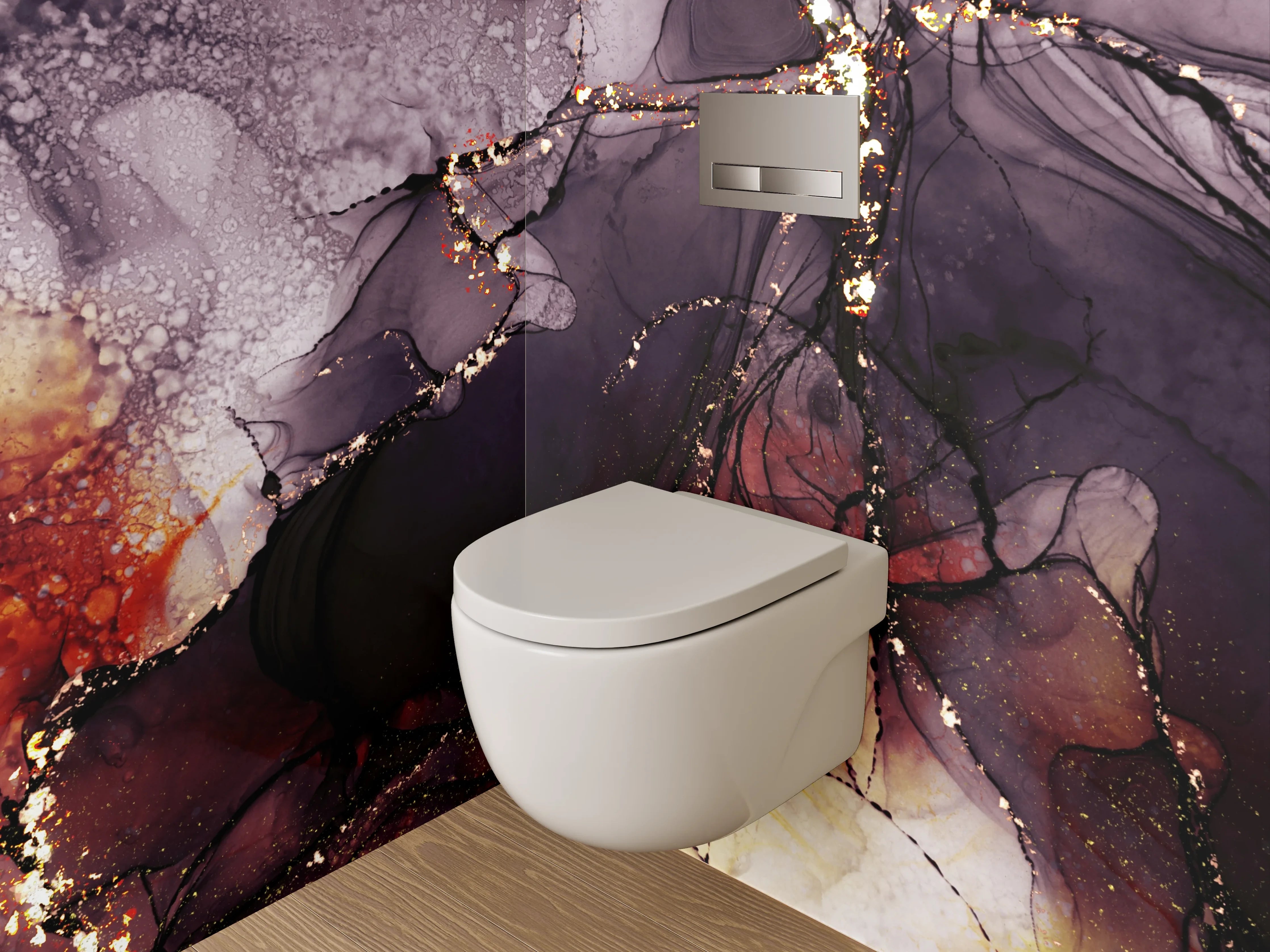 WC-Rückwand - Abstraktes Kunstwerk mit Gold und Lila