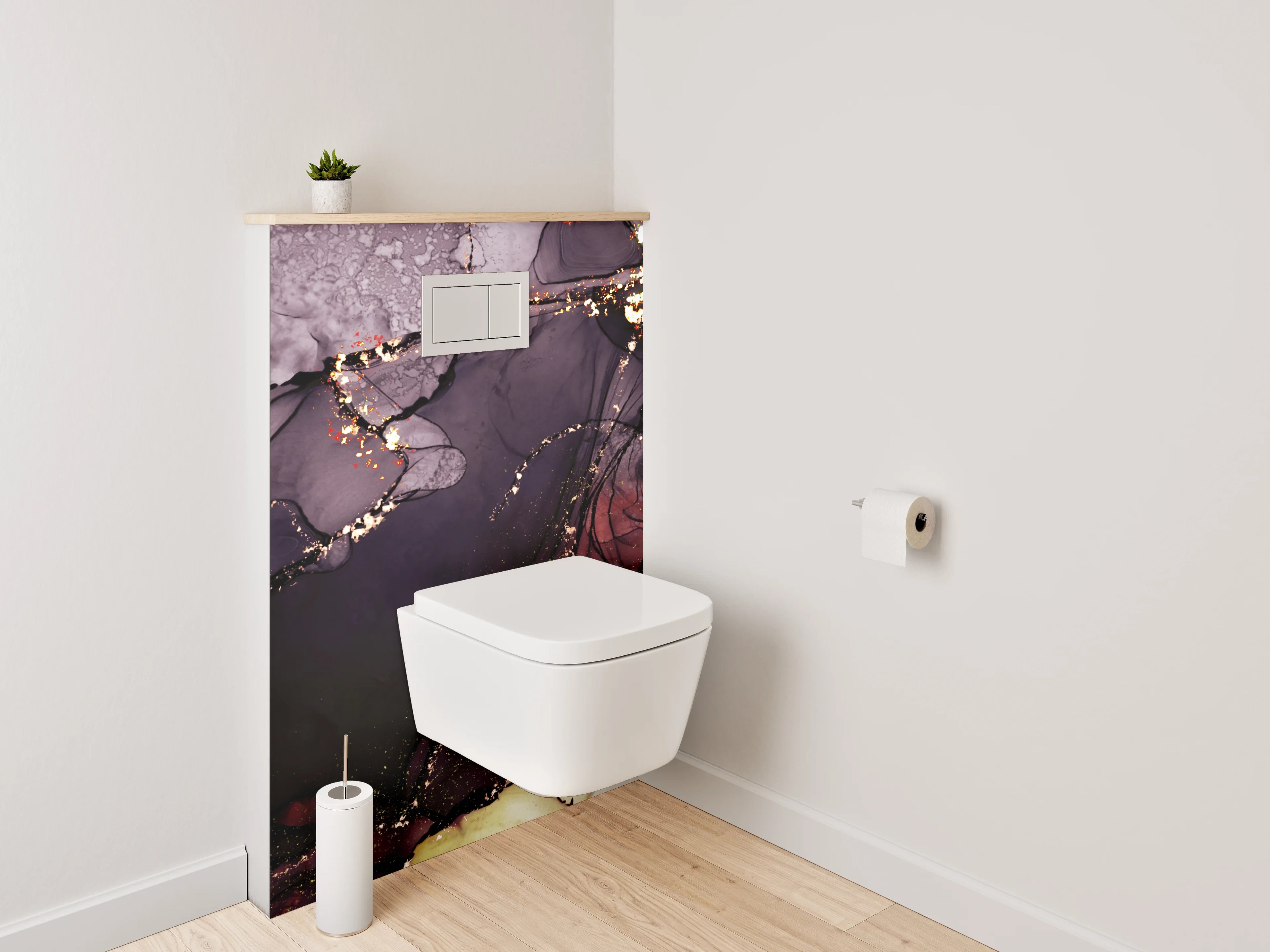 WC-Rückwand - Abstraktes Kunstwerk mit Gold und Lila