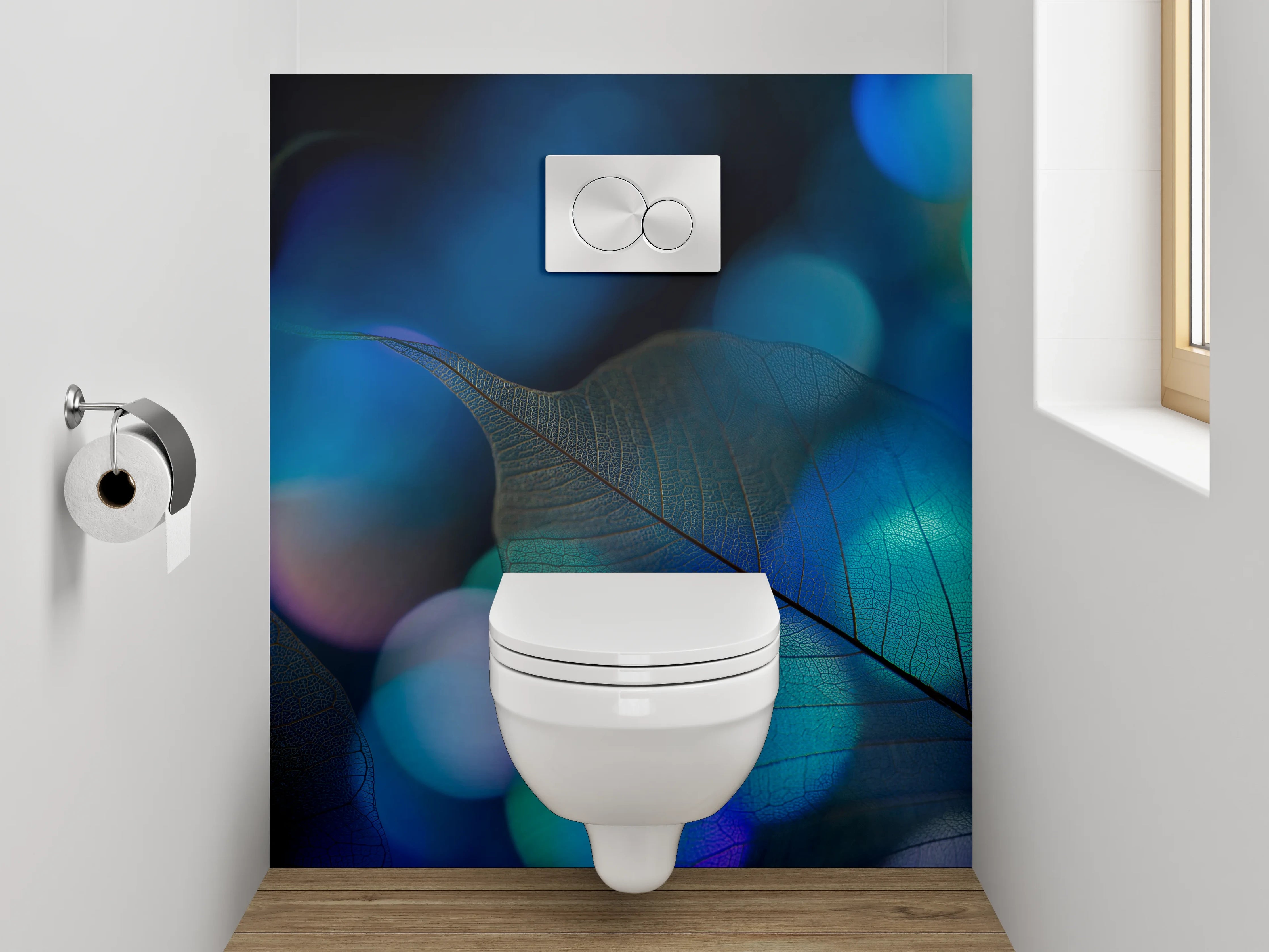 WC-Rückwand - Abstraktes Lichtspiel Blau Bokeh
