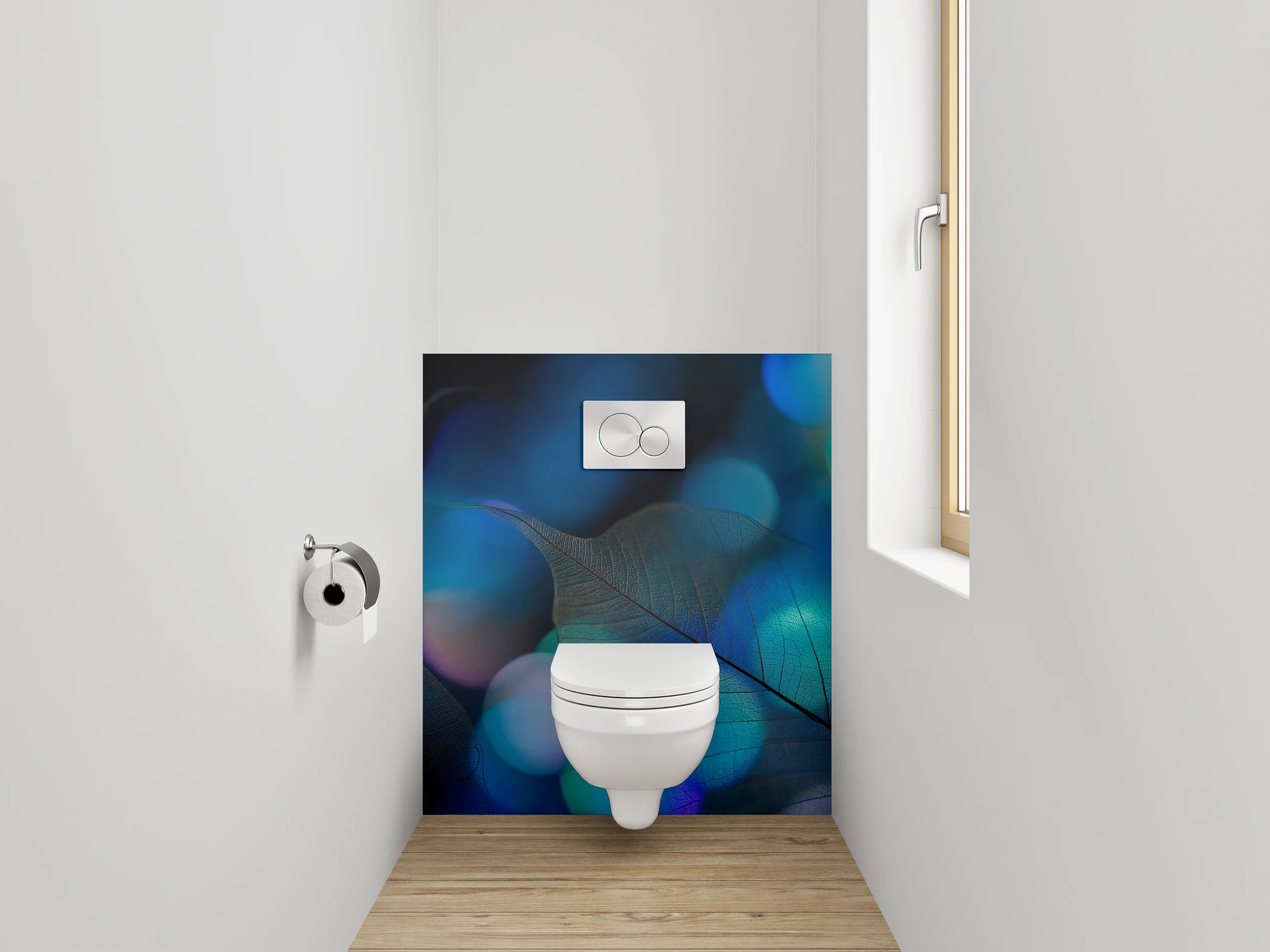 WC-Rückwand - Abstraktes Lichtspiel Blau Bokeh