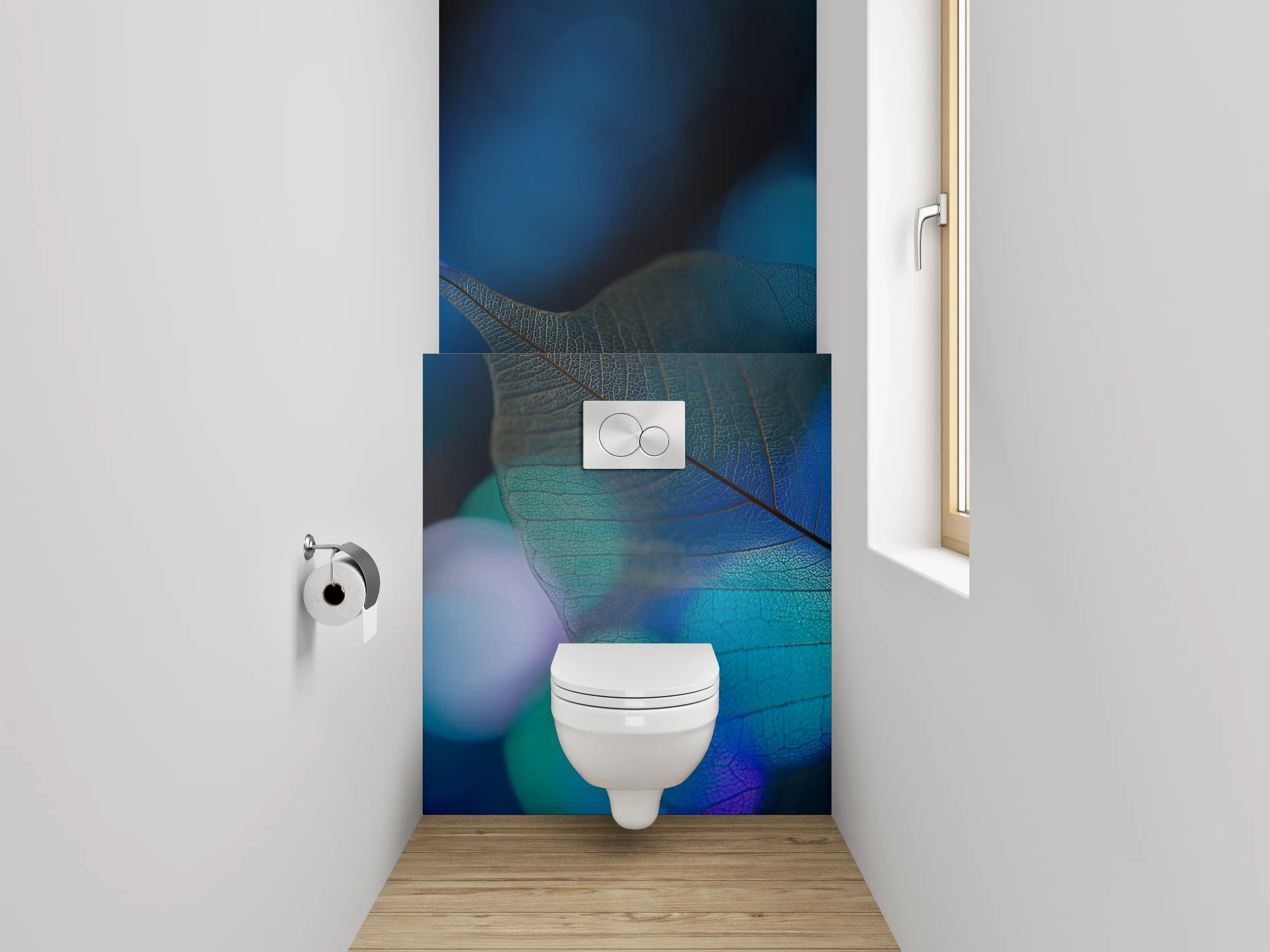 WC-Rückwand - Abstraktes Lichtspiel Blau Bokeh