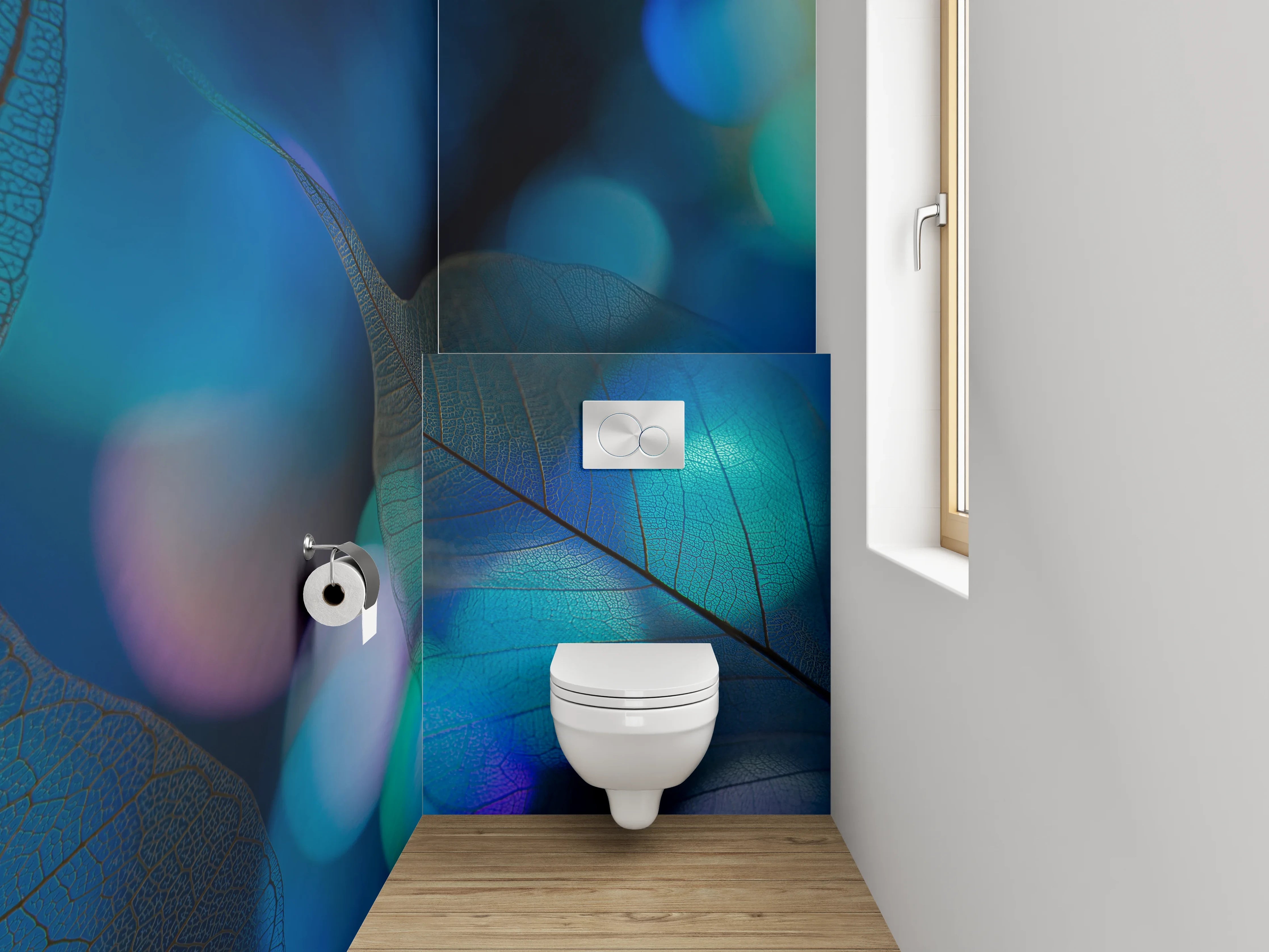 WC-Rückwand - Abstraktes Lichtspiel Blau Bokeh