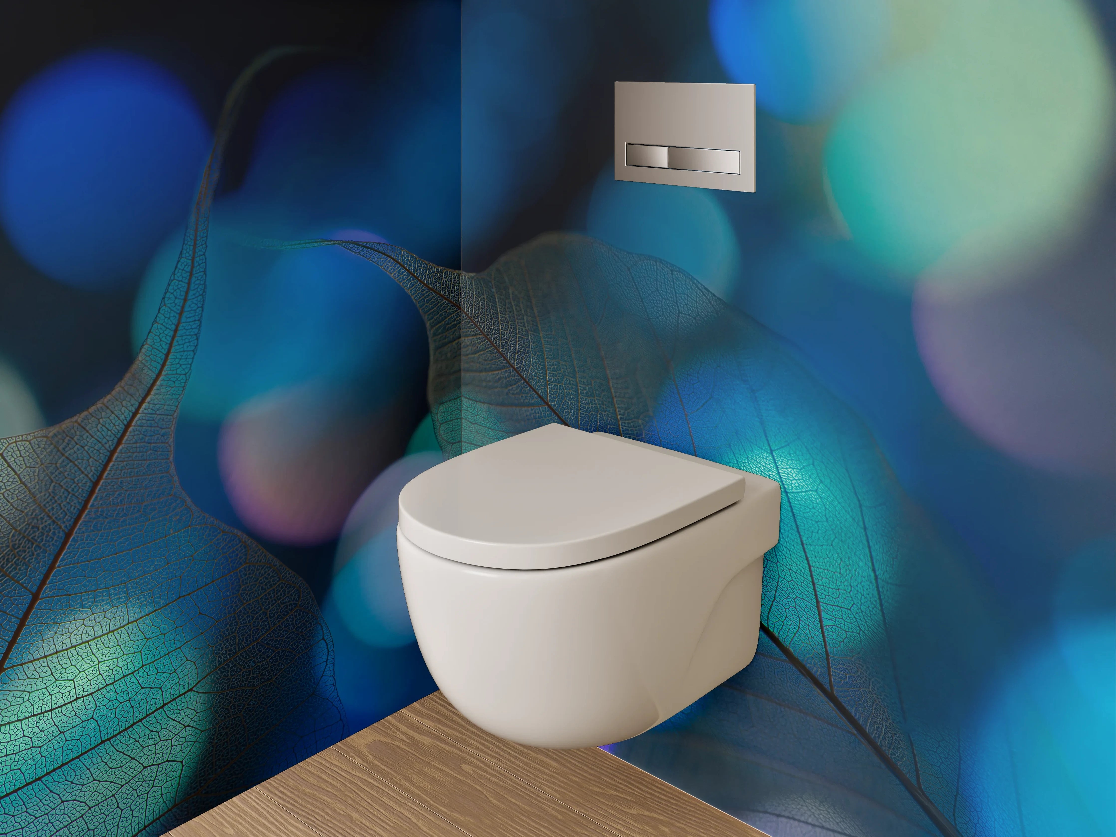 WC-Rückwand - Abstraktes Lichtspiel Blau Bokeh