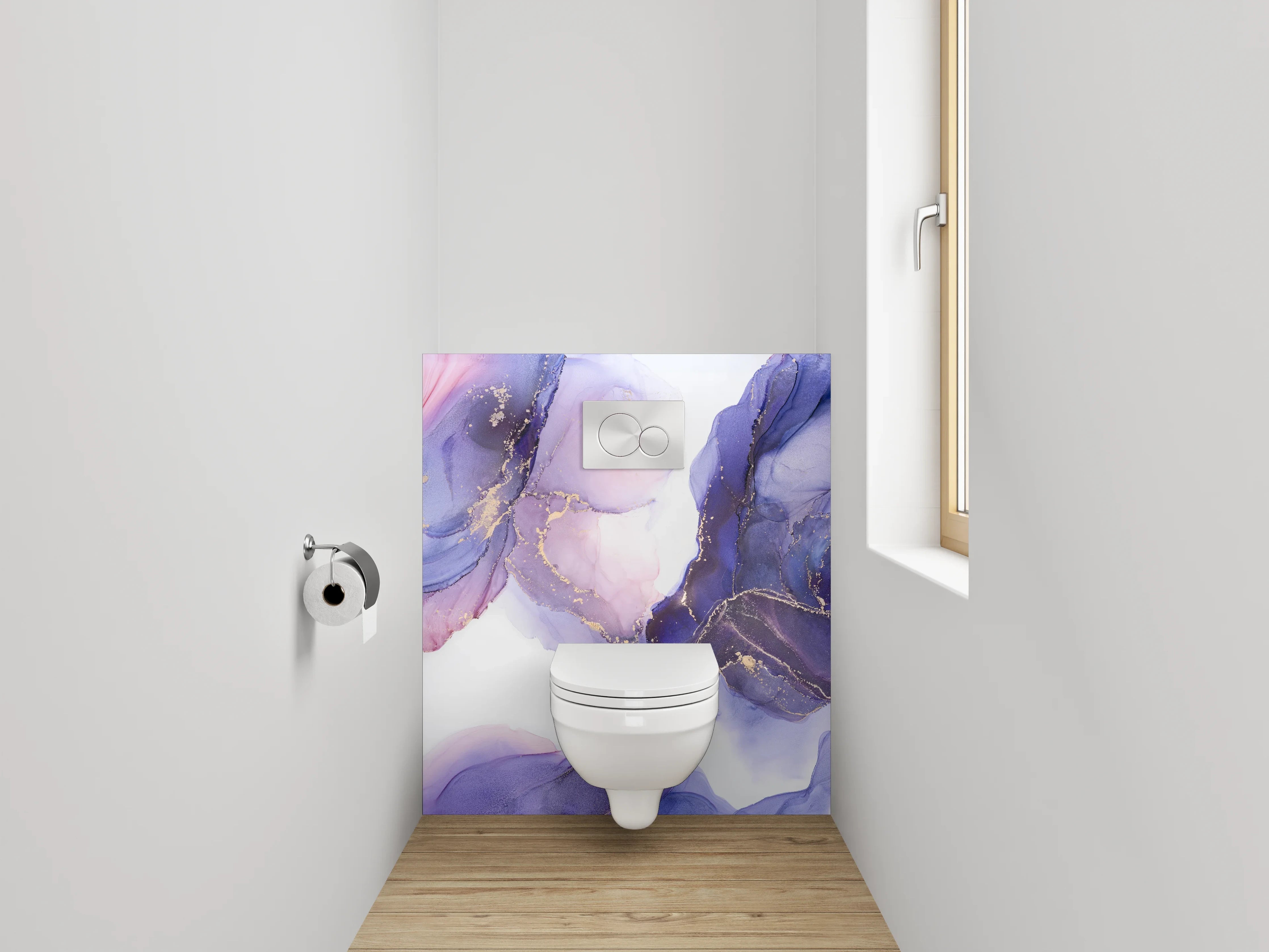 WC-Rückwand - Abstraktes Lila Aquarell mit Gold