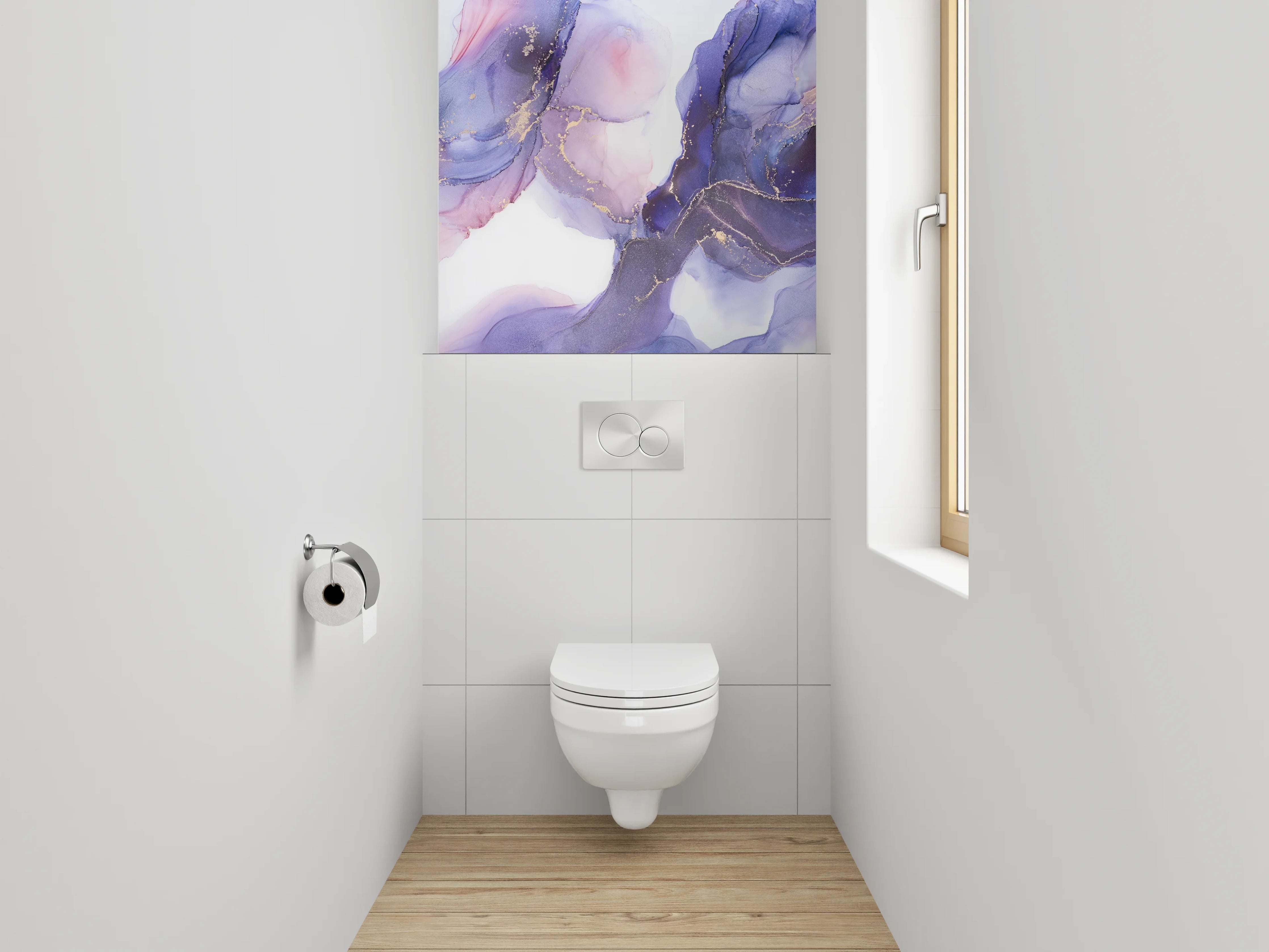 WC-Rückwand - Abstraktes Lila Aquarell mit Gold