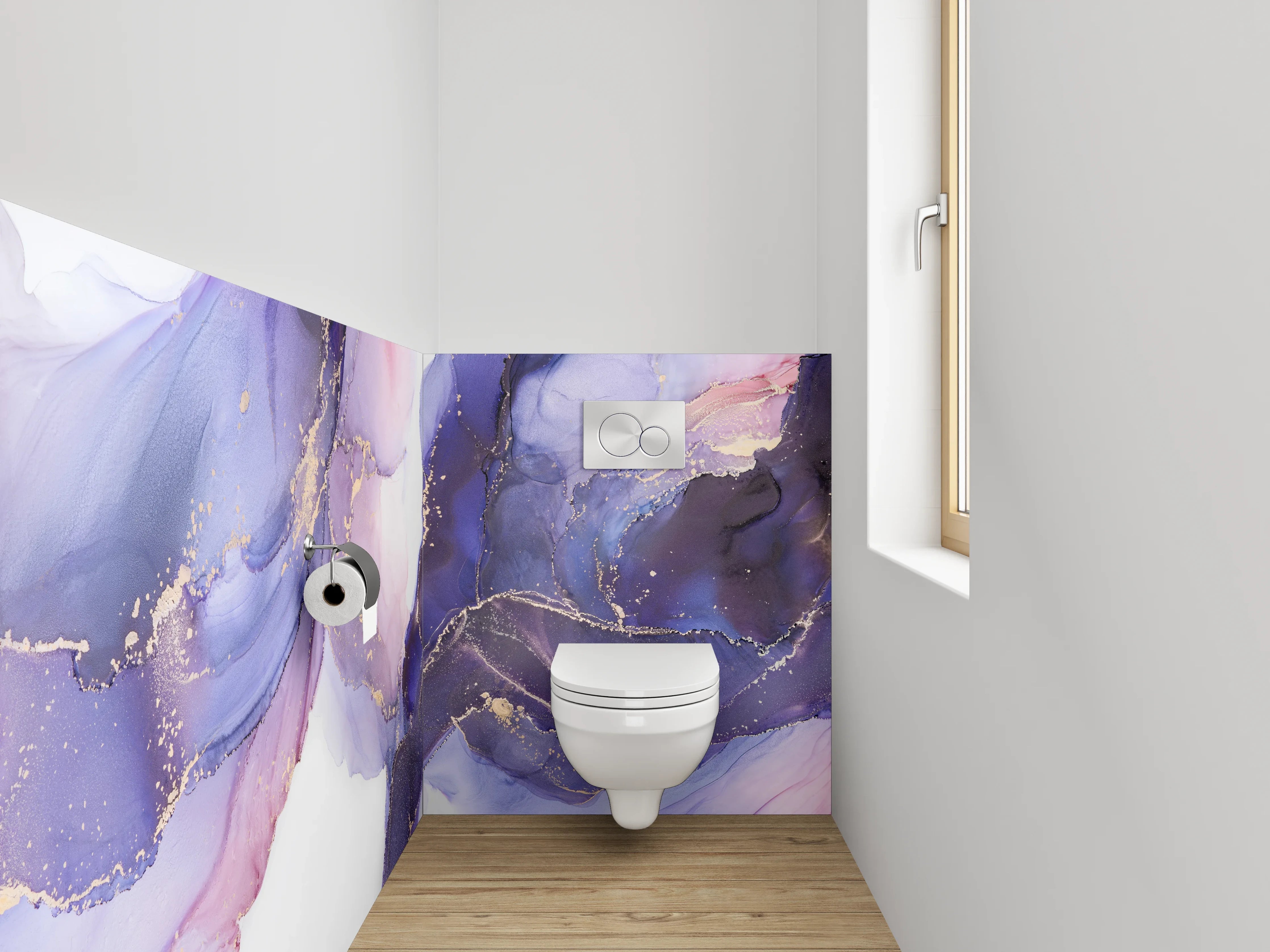 WC-Rückwand - Abstraktes Lila Aquarell mit Gold
