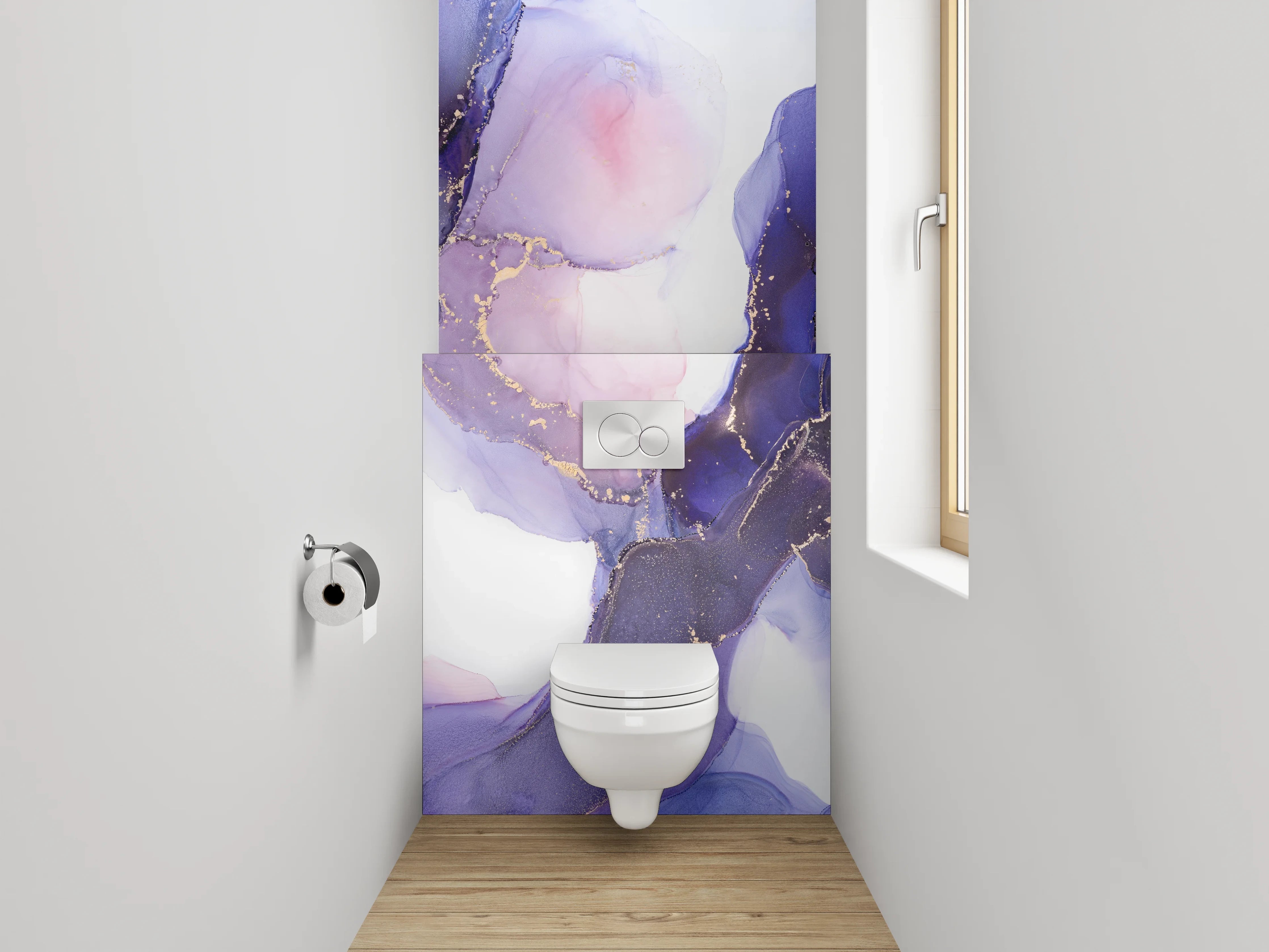 WC-Rückwand - Abstraktes Lila Aquarell mit Gold