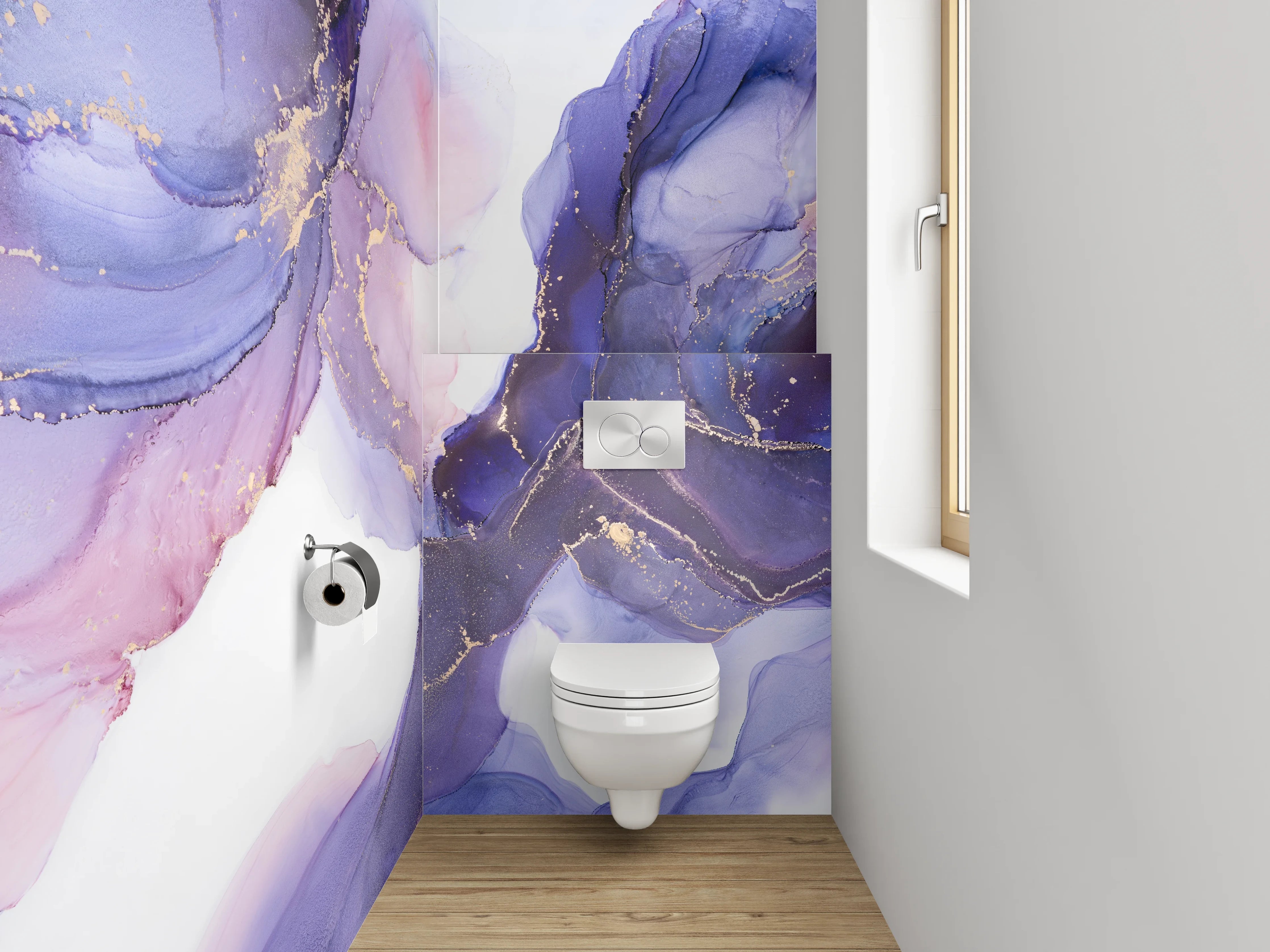 WC-Rückwand - Abstraktes Lila Aquarell mit Gold