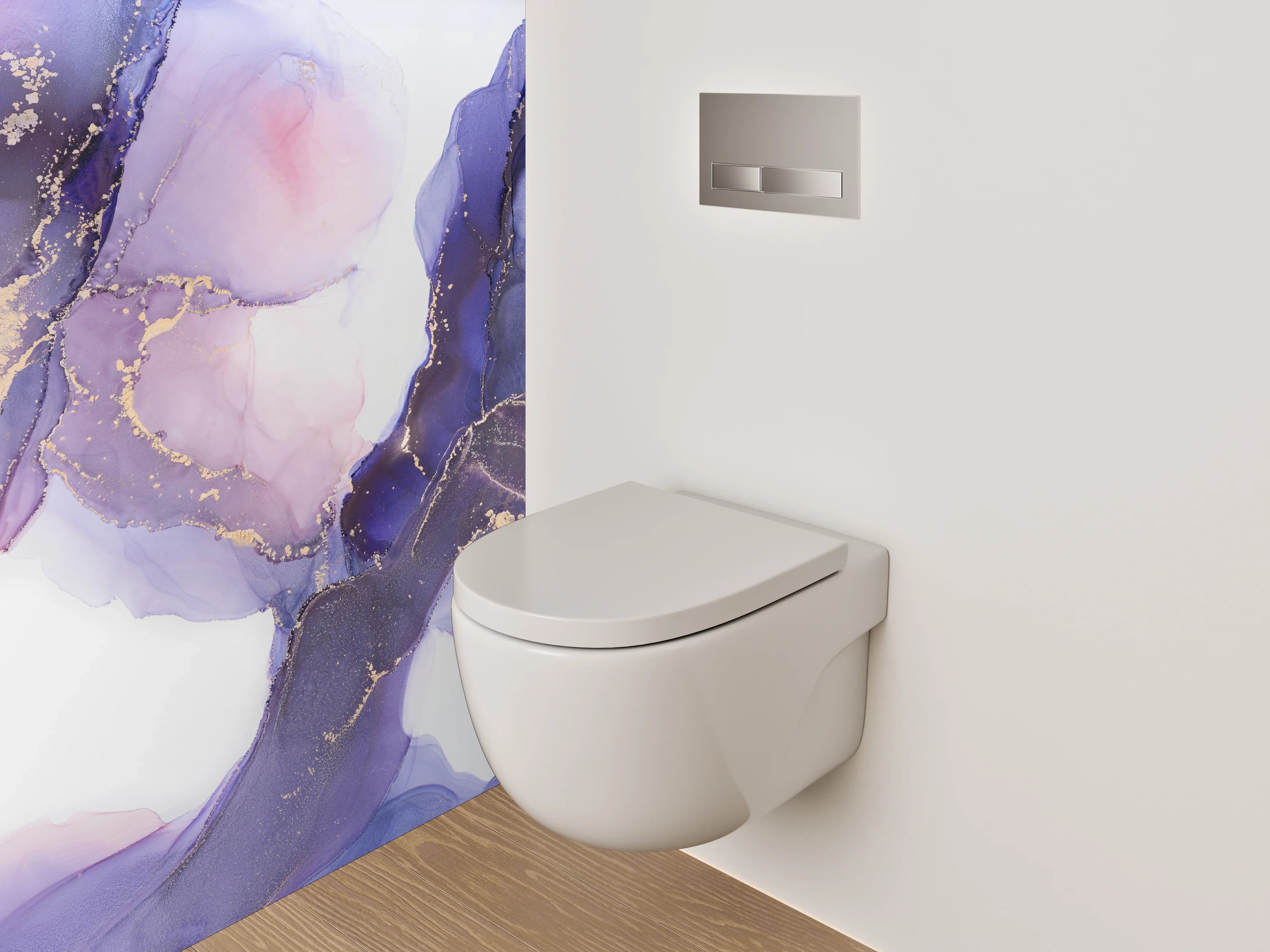 WC-Rückwand - Abstraktes Lila Aquarell mit Gold