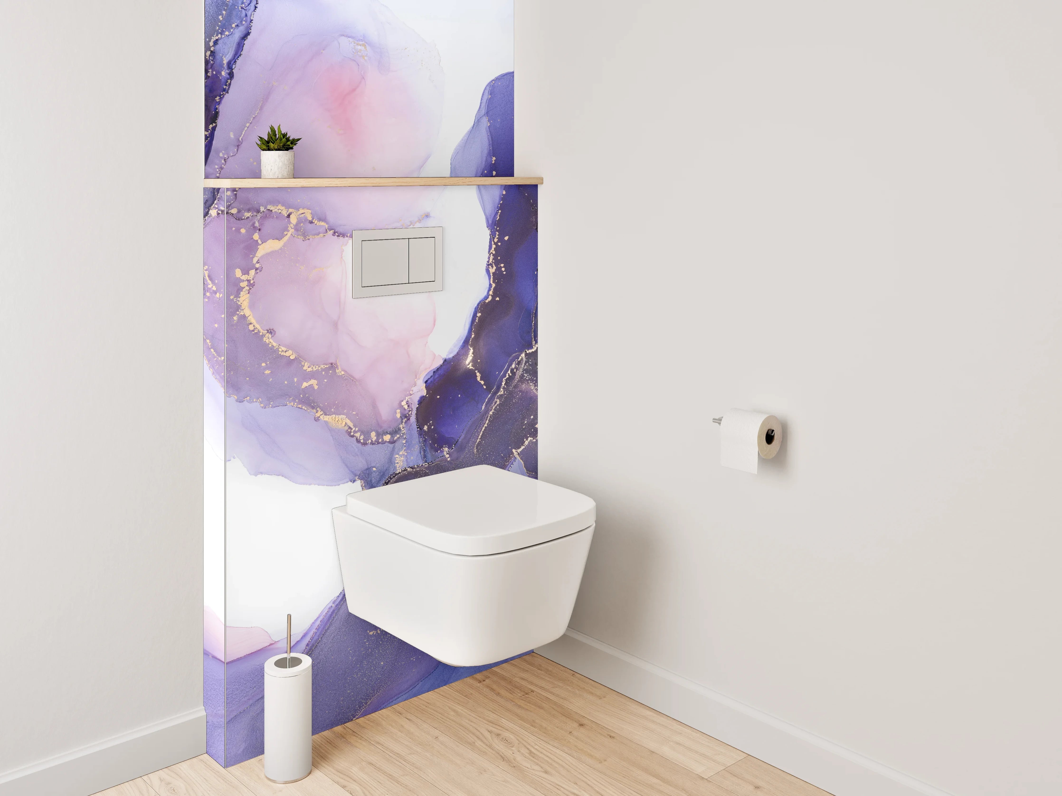 WC-Rückwand - Abstraktes Lila Aquarell mit Gold