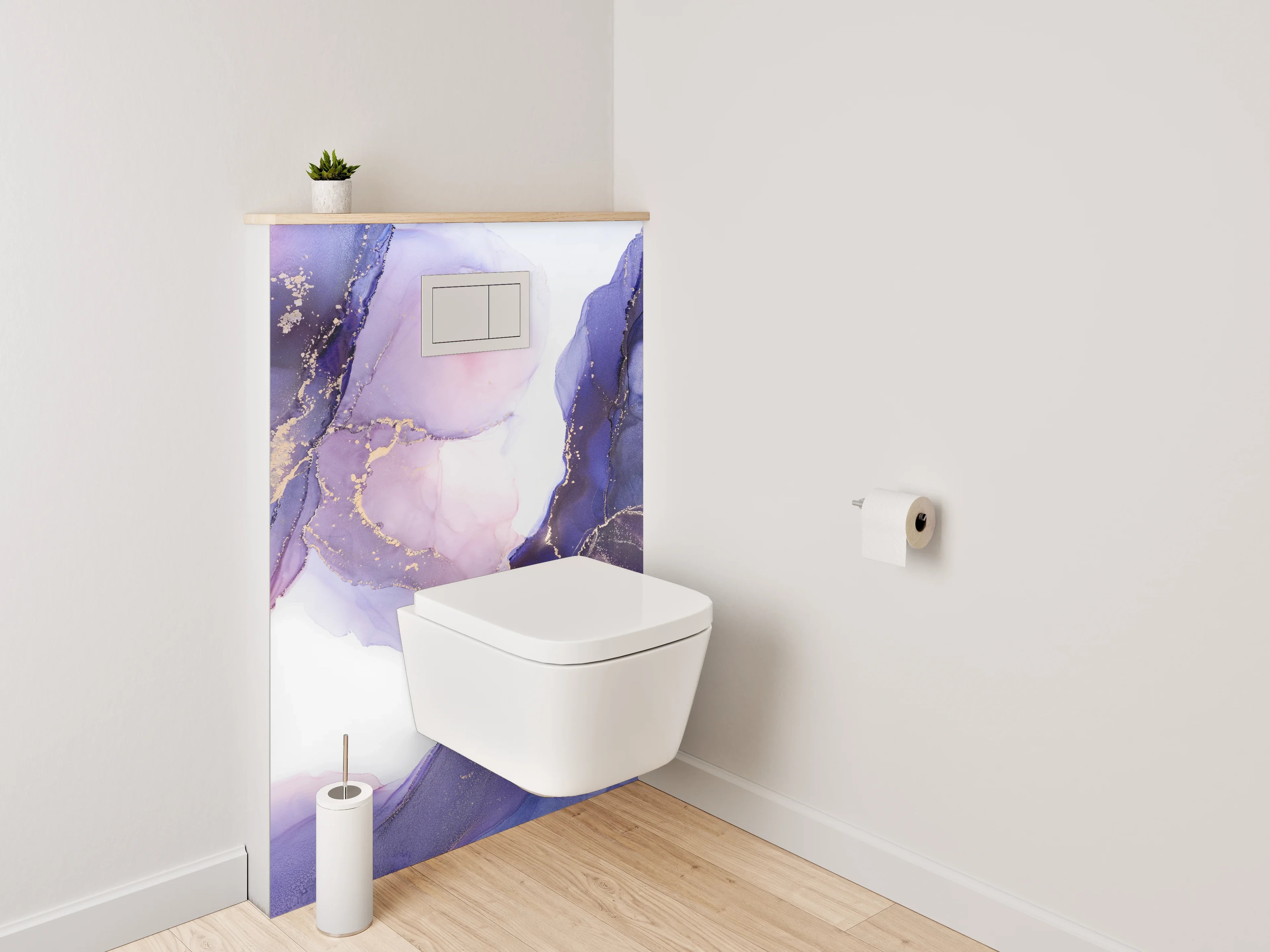 WC-Rückwand - Abstraktes Lila Aquarell mit Gold