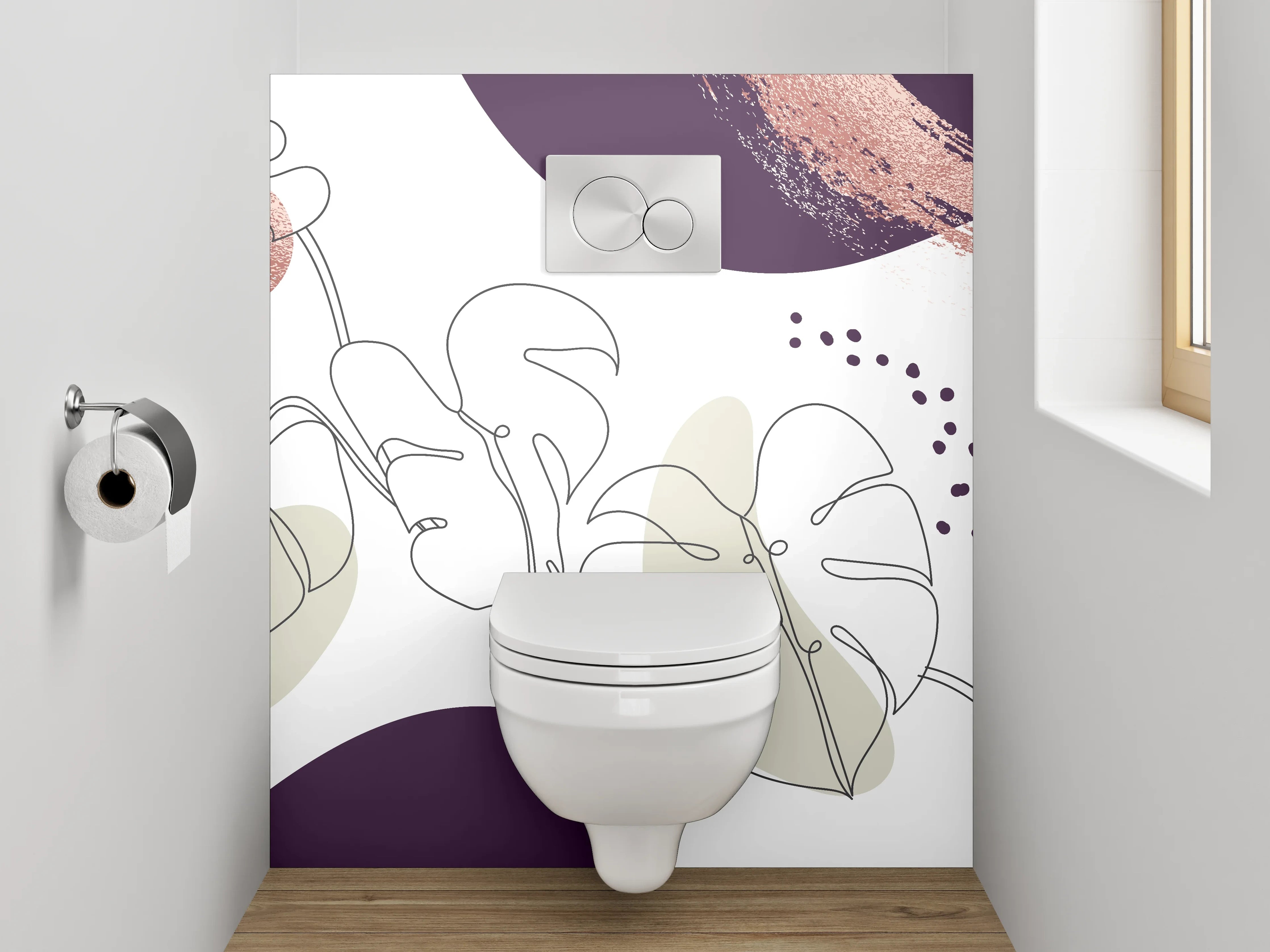 WC-Rückwand - Abstraktes Lineart Pflanzen Aquarell Lila