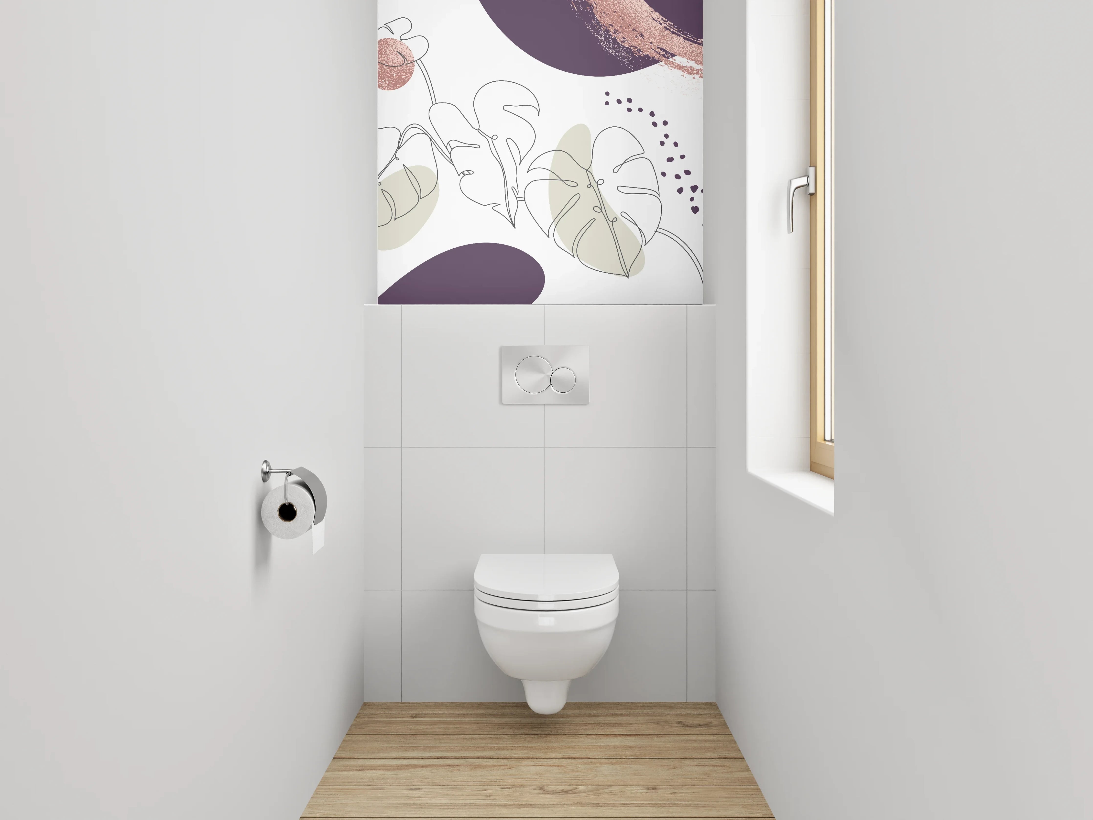 WC-Rückwand - Abstraktes Lineart Pflanzen Aquarell Lila