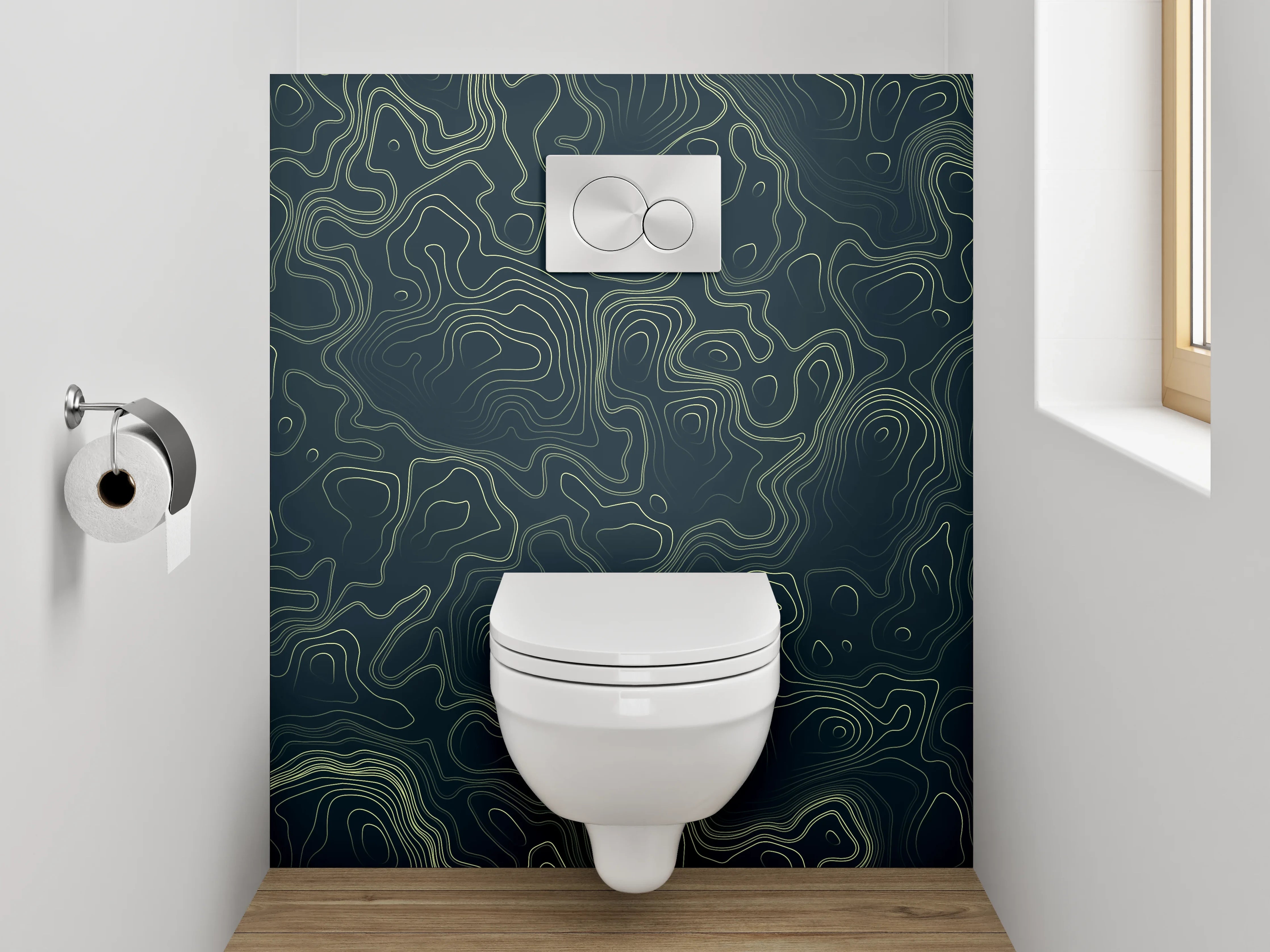 WC-Rückwand - Abstraktes Linienmuster in Grün und Schwarz