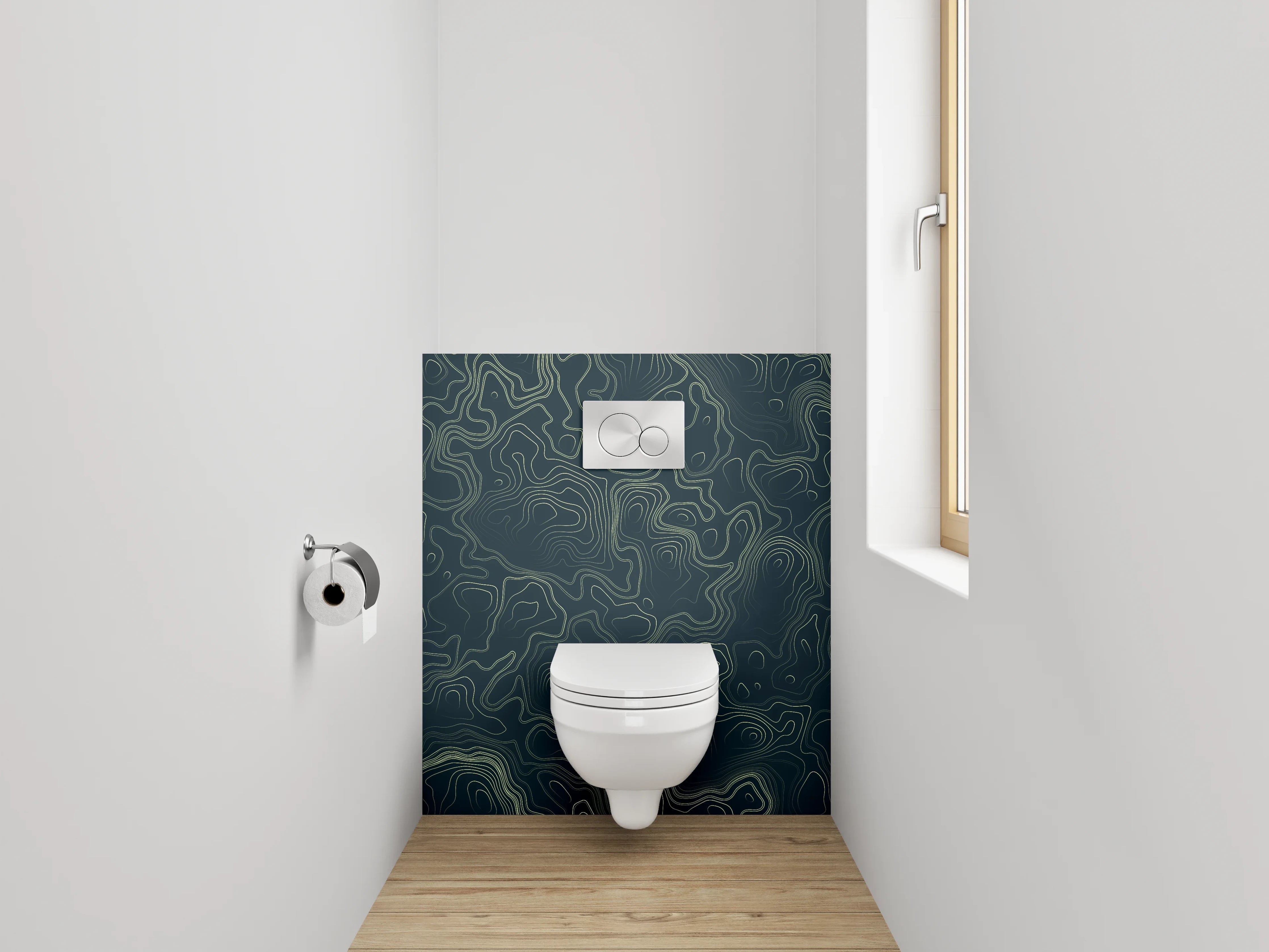 WC-Rückwand - Abstraktes Linienmuster in Grün und Schwarz