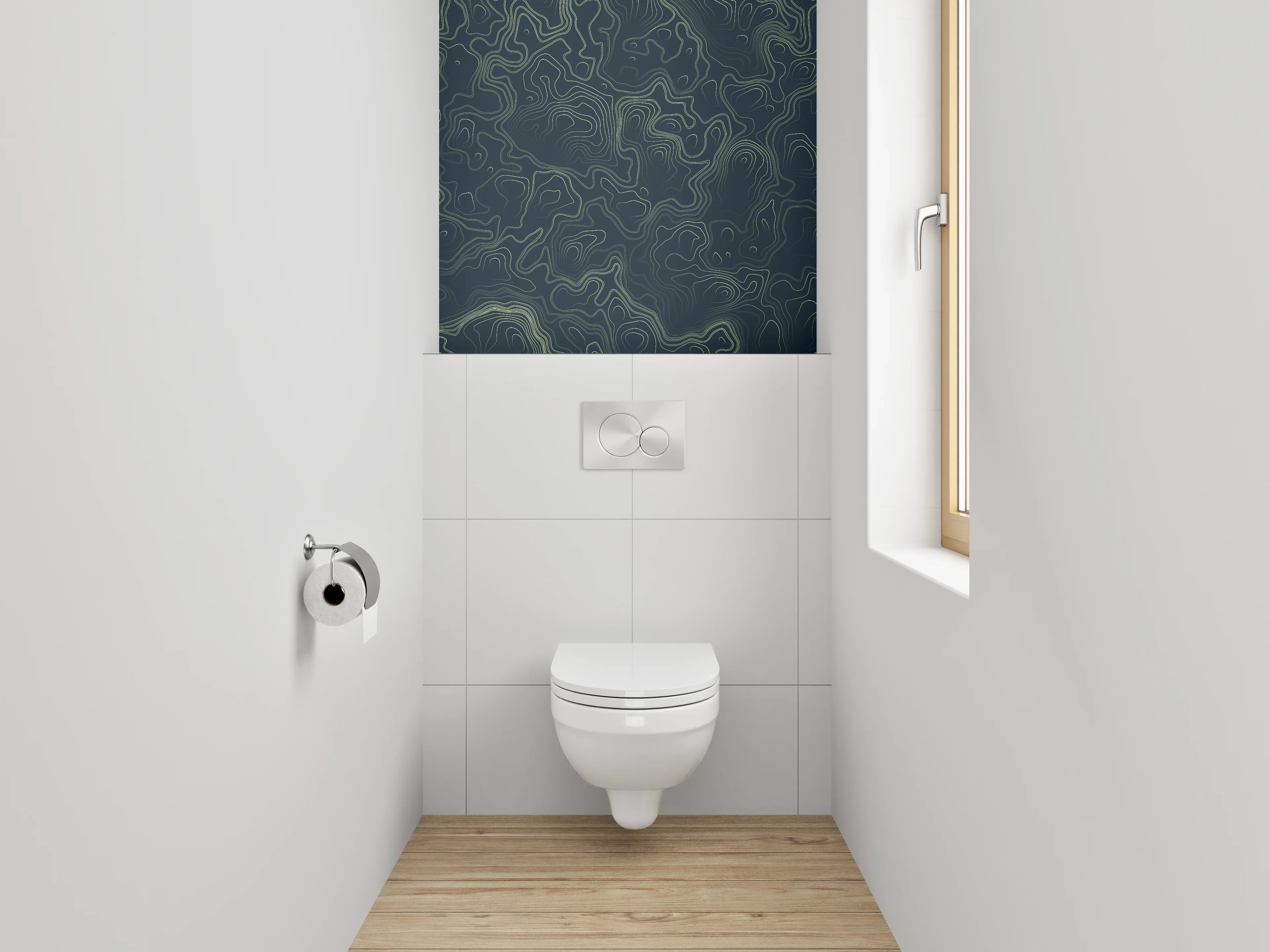 WC-Rückwand - Abstraktes Linienmuster in Grün und Schwarz