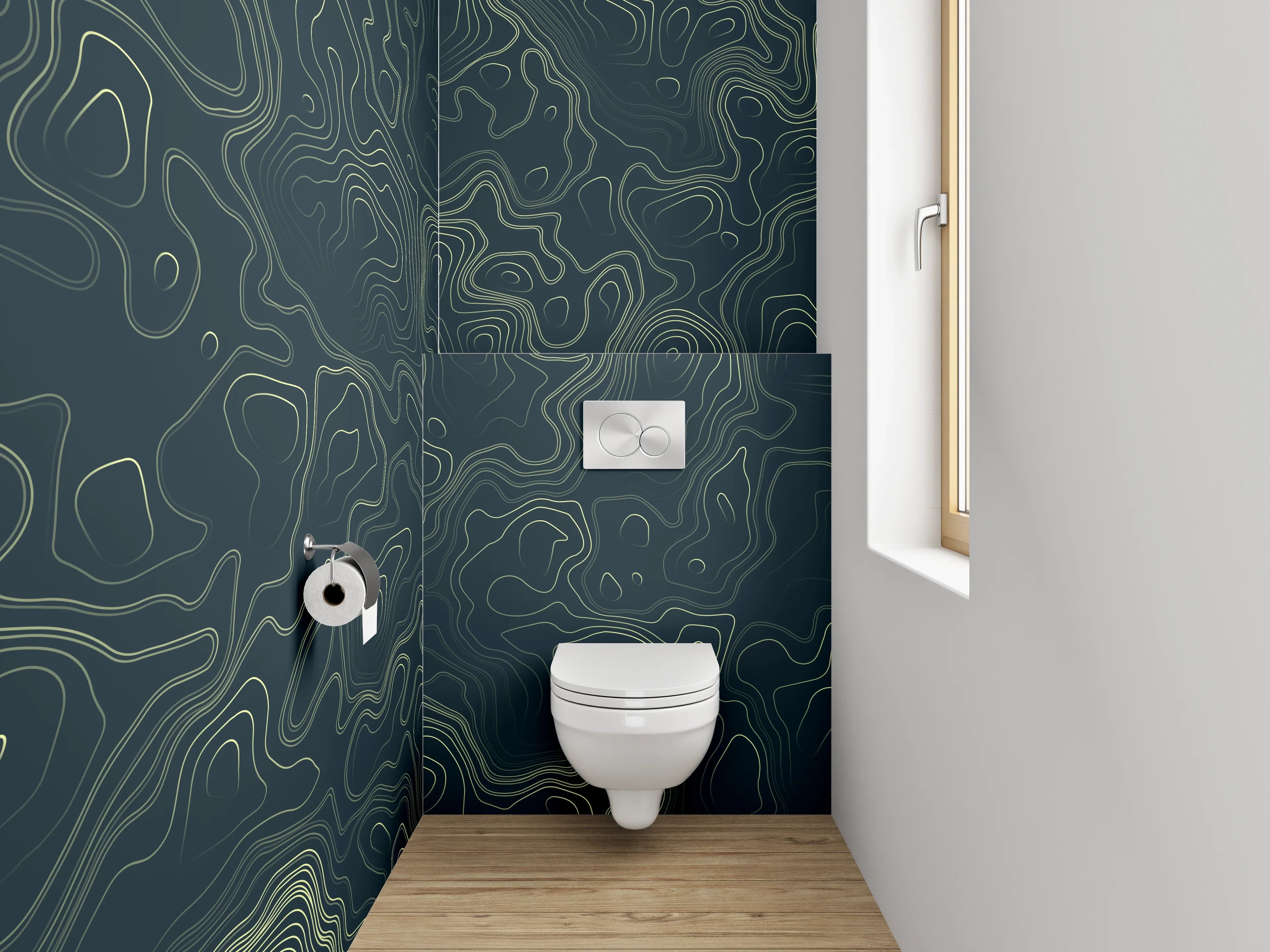 WC-Rückwand - Abstraktes Linienmuster in Grün und Schwarz