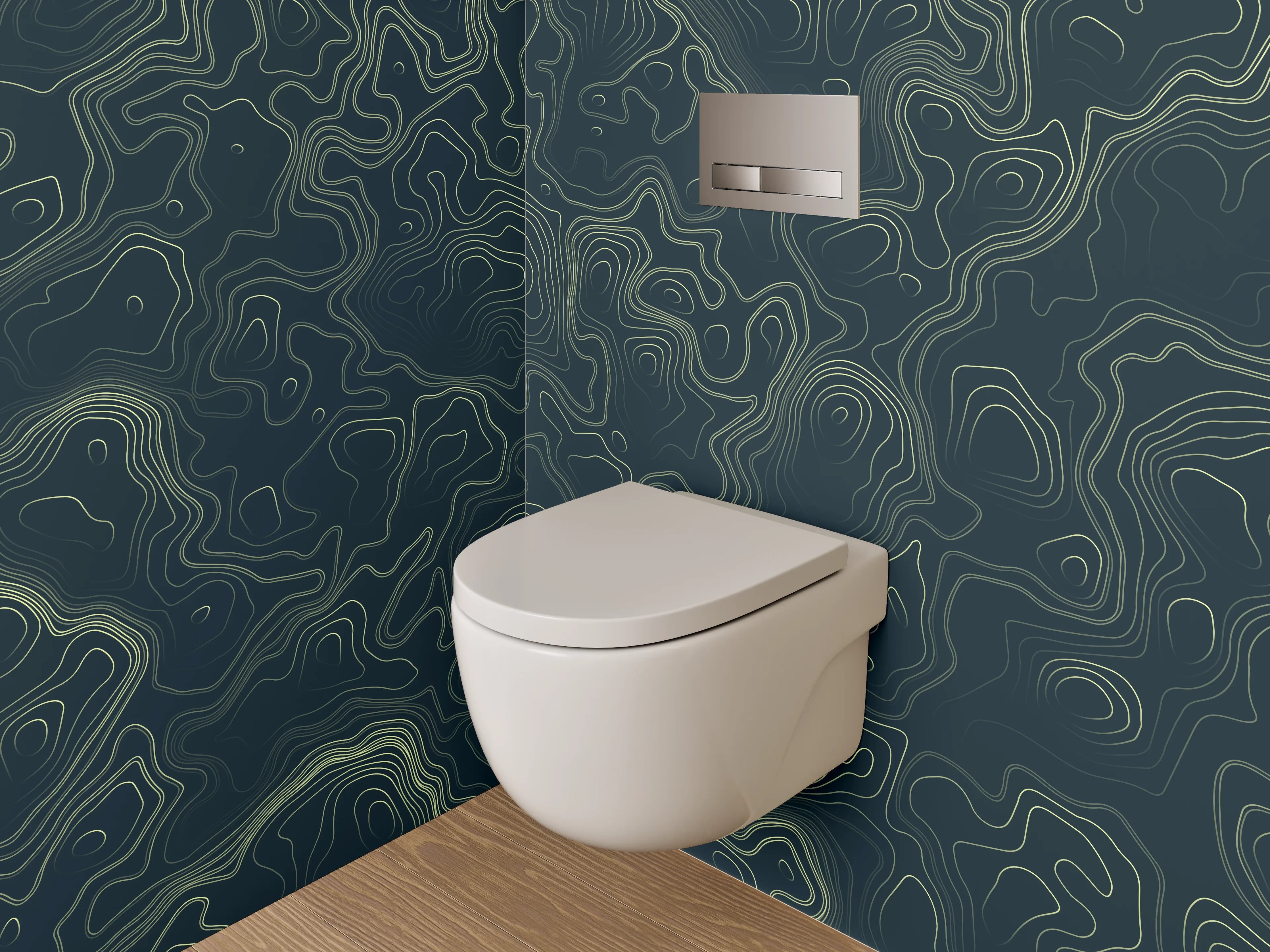 WC-Rückwand - Abstraktes Linienmuster in Grün und Schwarz