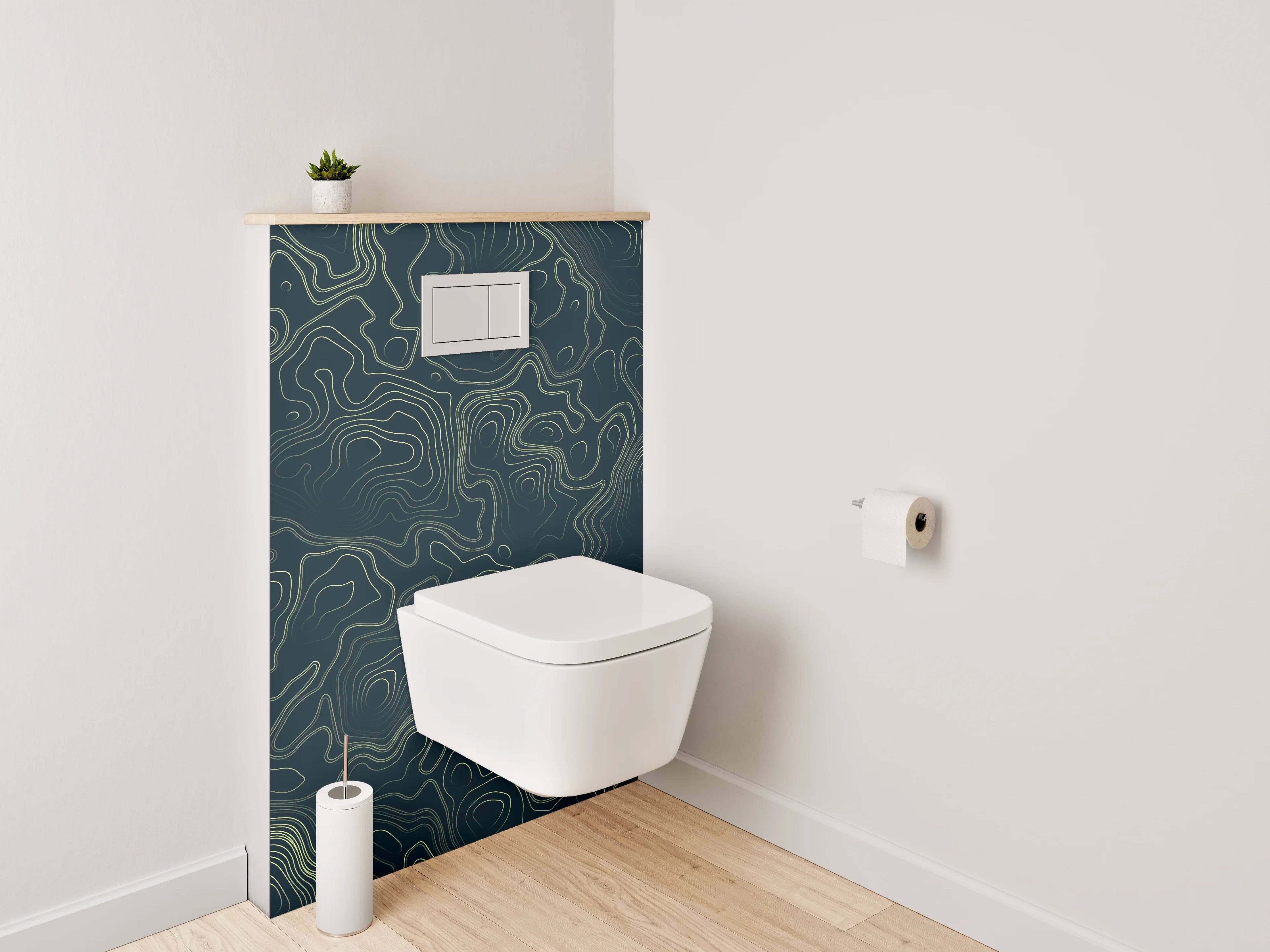 WC-Rückwand - Abstraktes Linienmuster in Grün und Schwarz