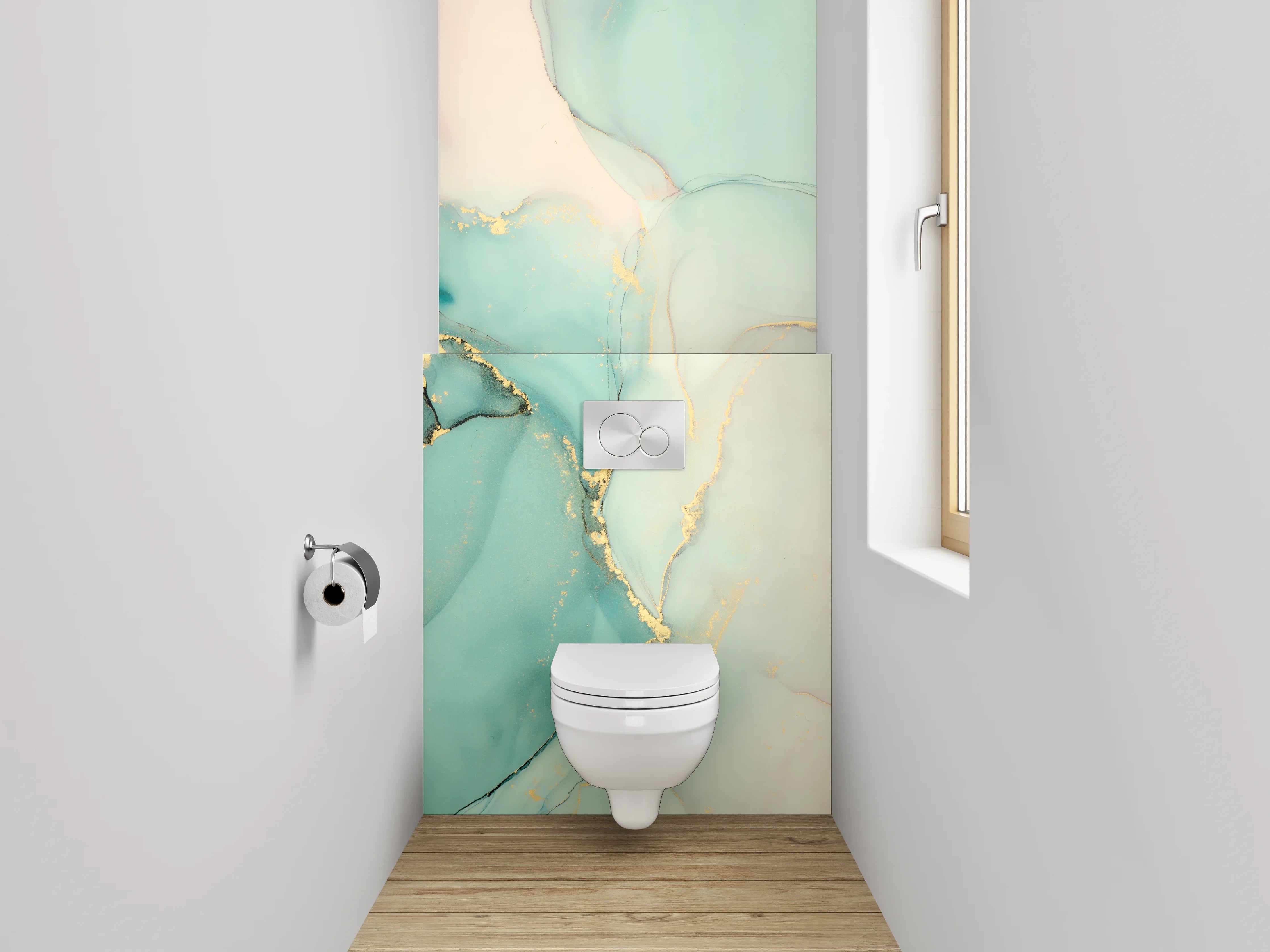 WC-Rückwand - Abstraktes Marmor Aquarell Türkis Gold