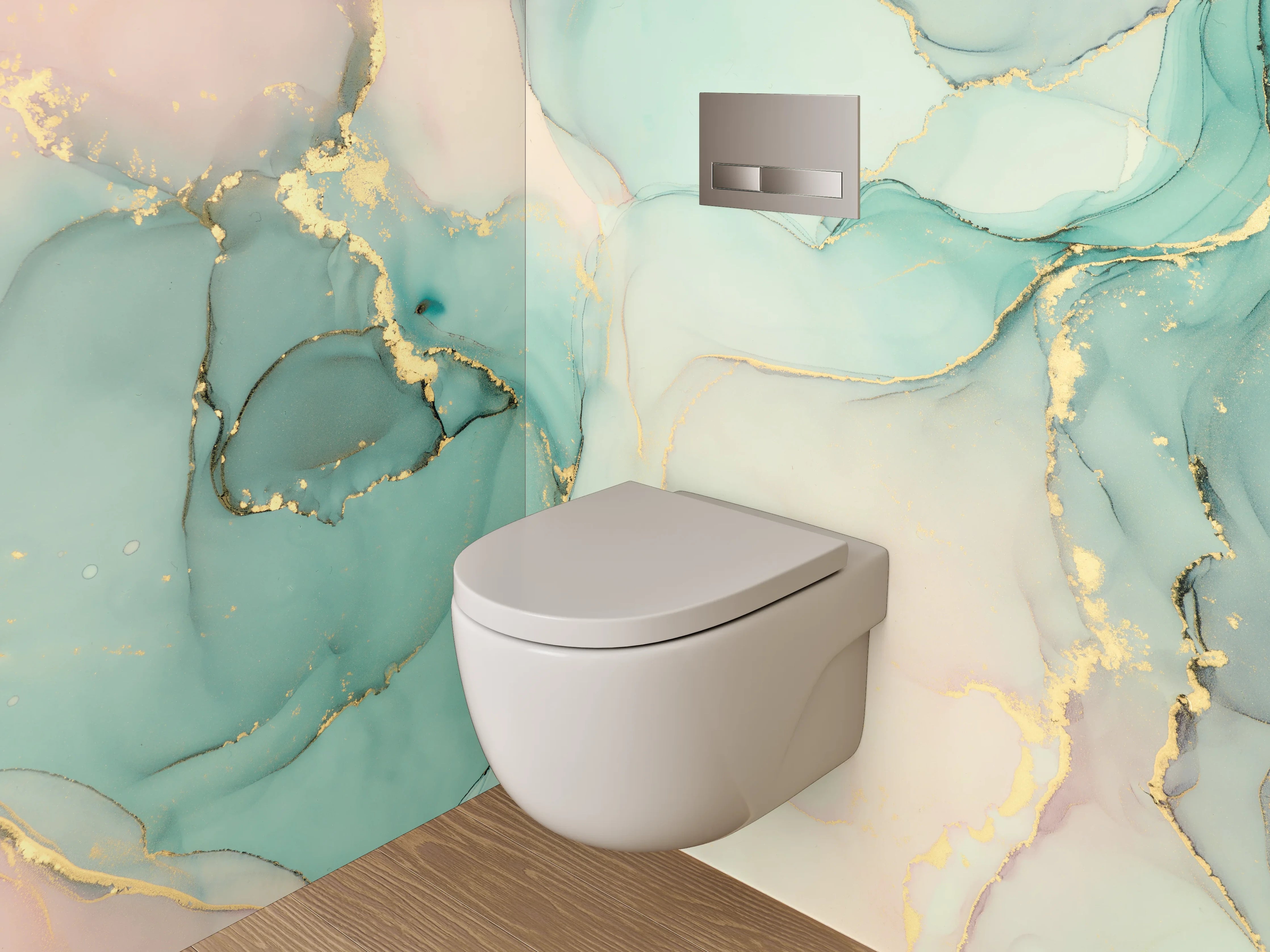 WC-Rückwand - Abstraktes Marmor Aquarell Türkis Gold