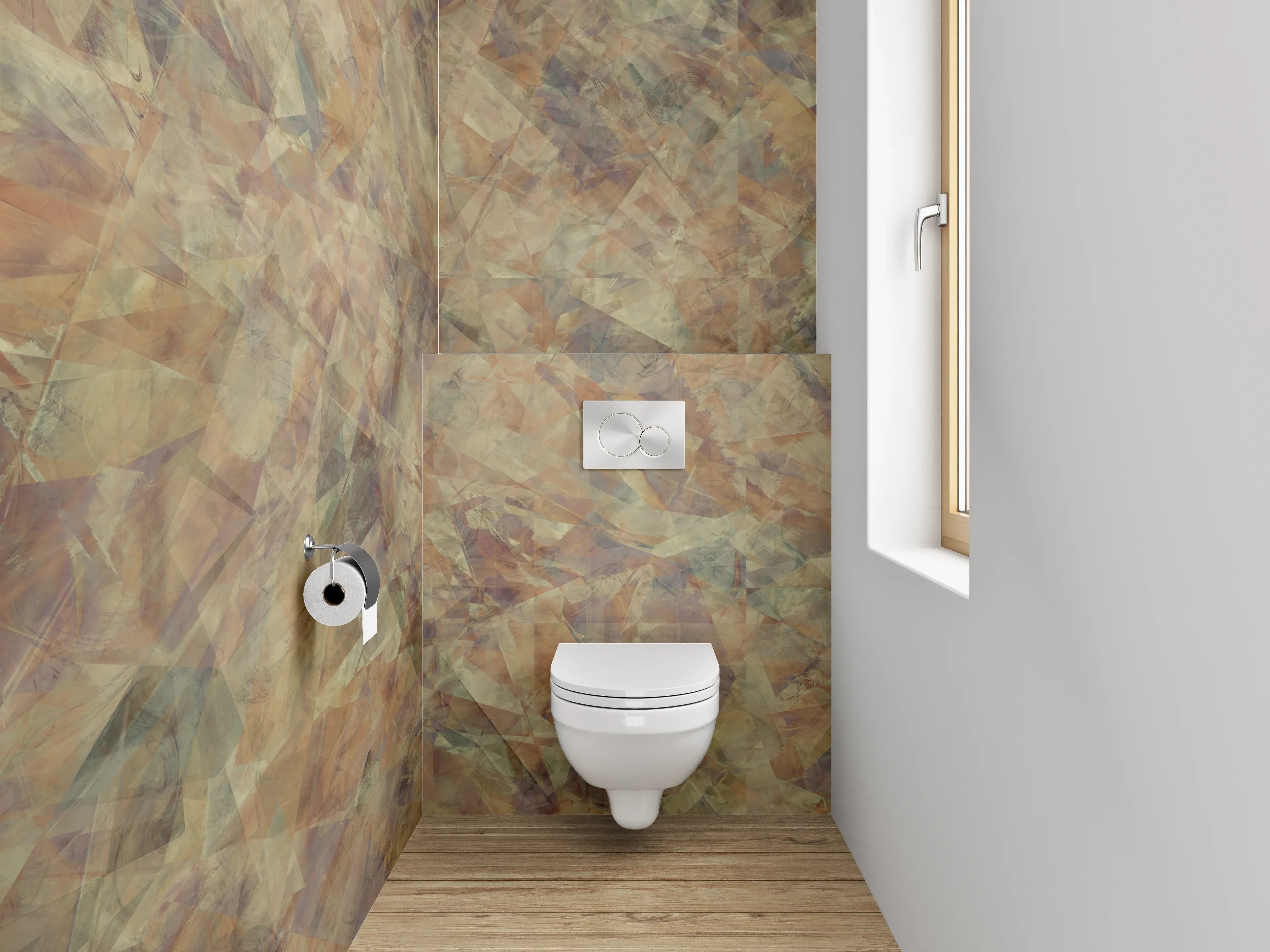 WC-Rückwand - Abstraktes Marmor-Design in Erdtönen
