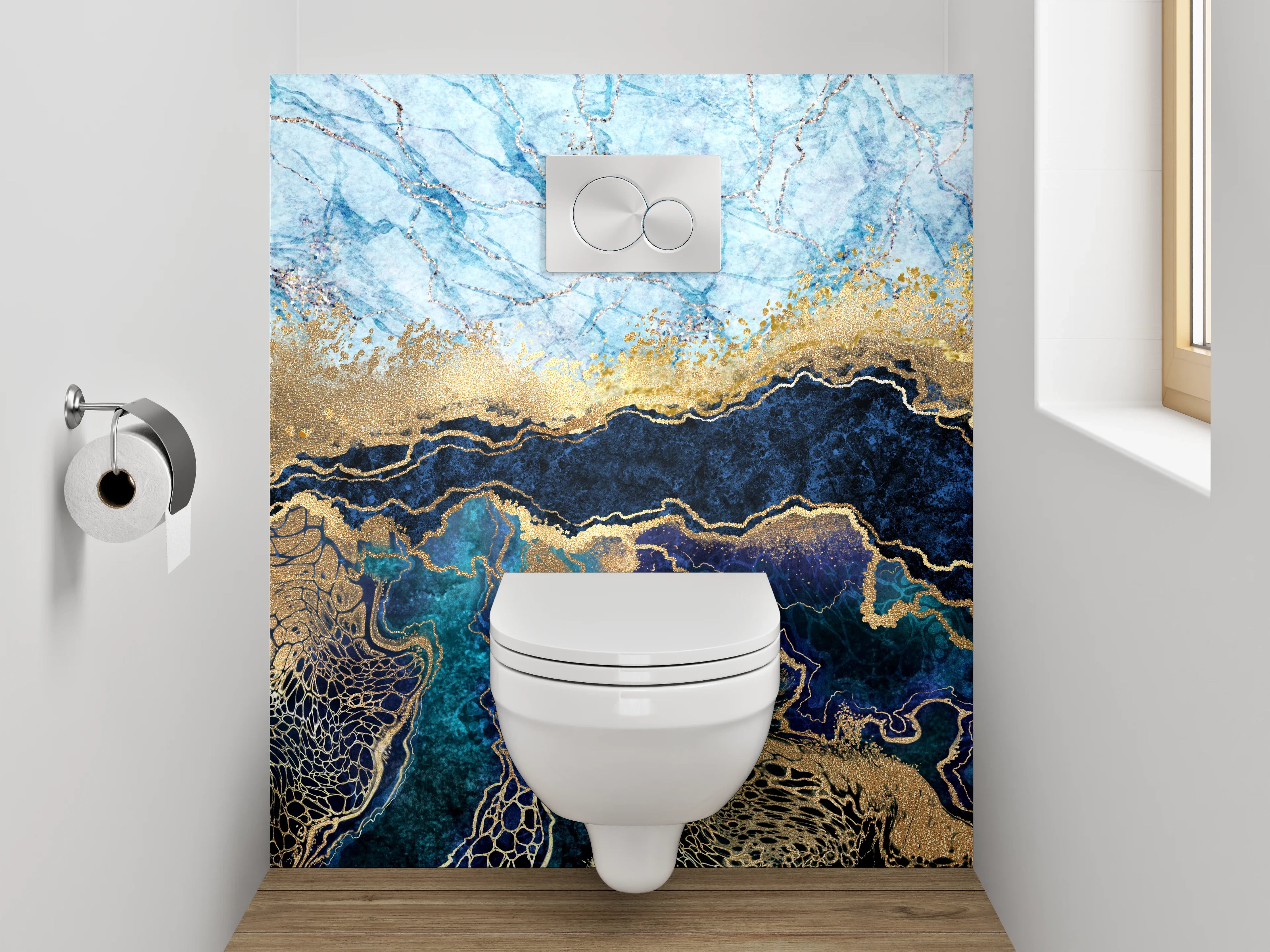 WC-Rückwand - Abstraktes Marmor Gold Blau Design