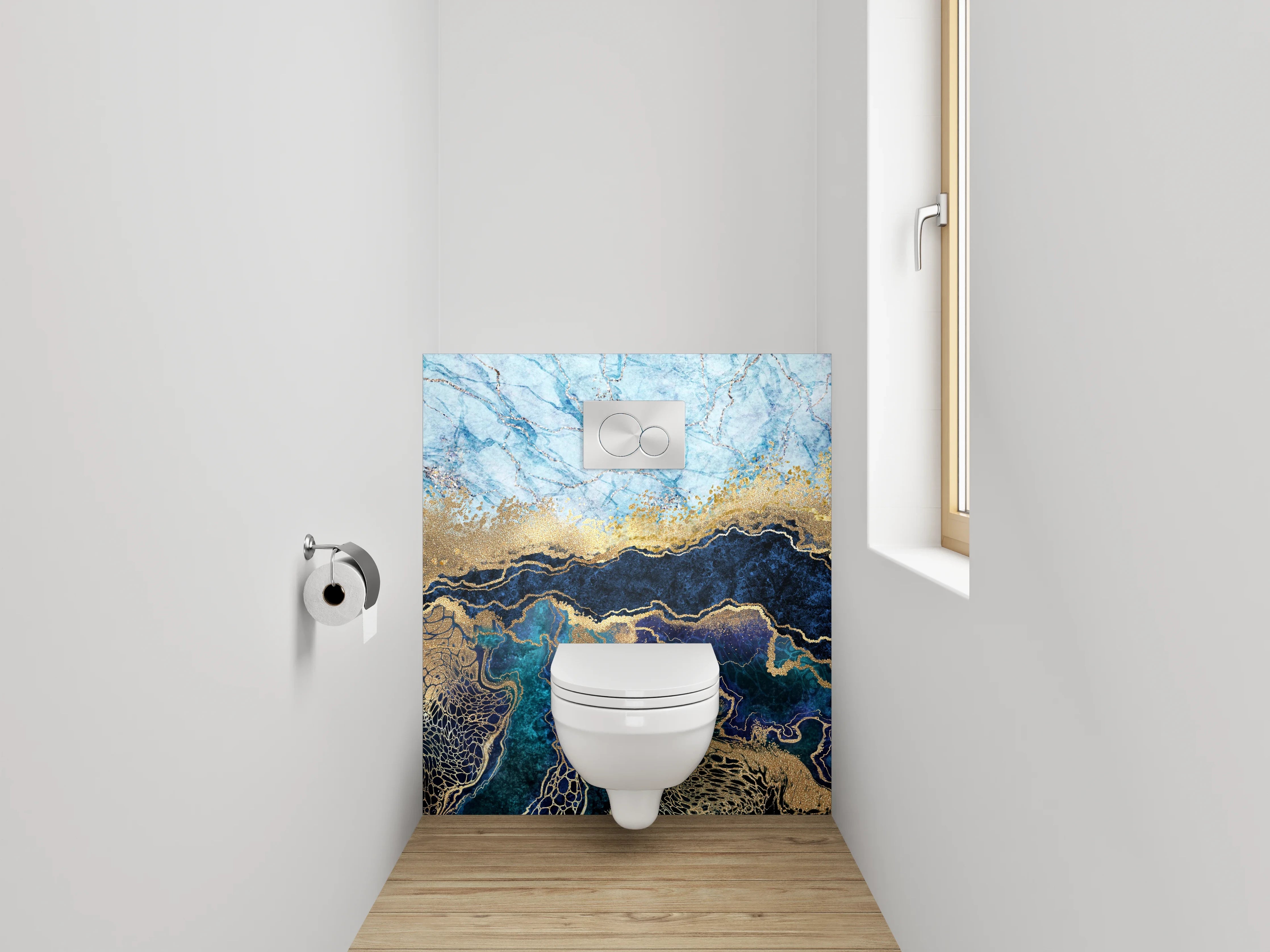 WC-Rückwand - Abstraktes Marmor Gold Blau Design