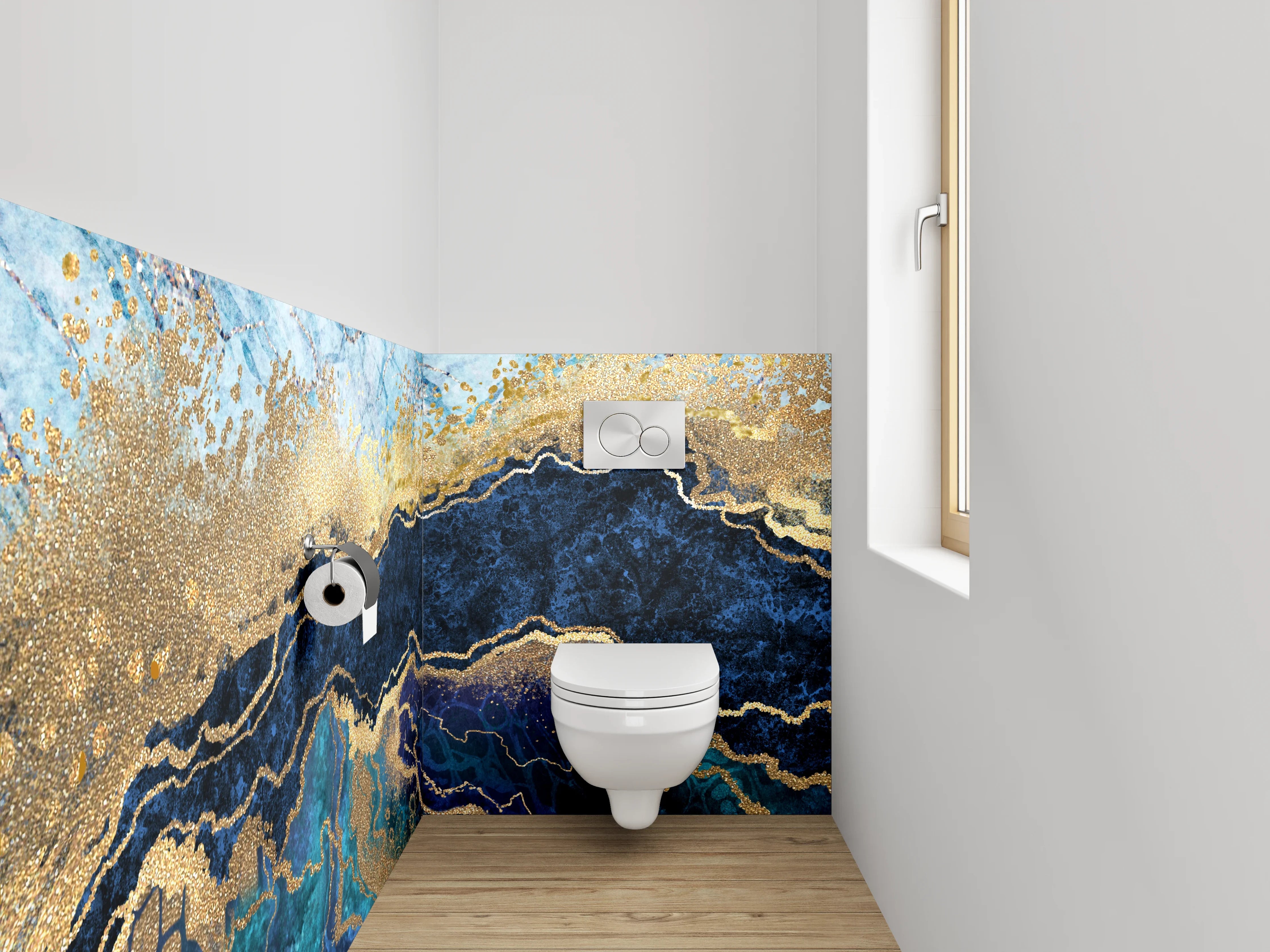 WC-Rückwand - Abstraktes Marmor Gold Blau Design