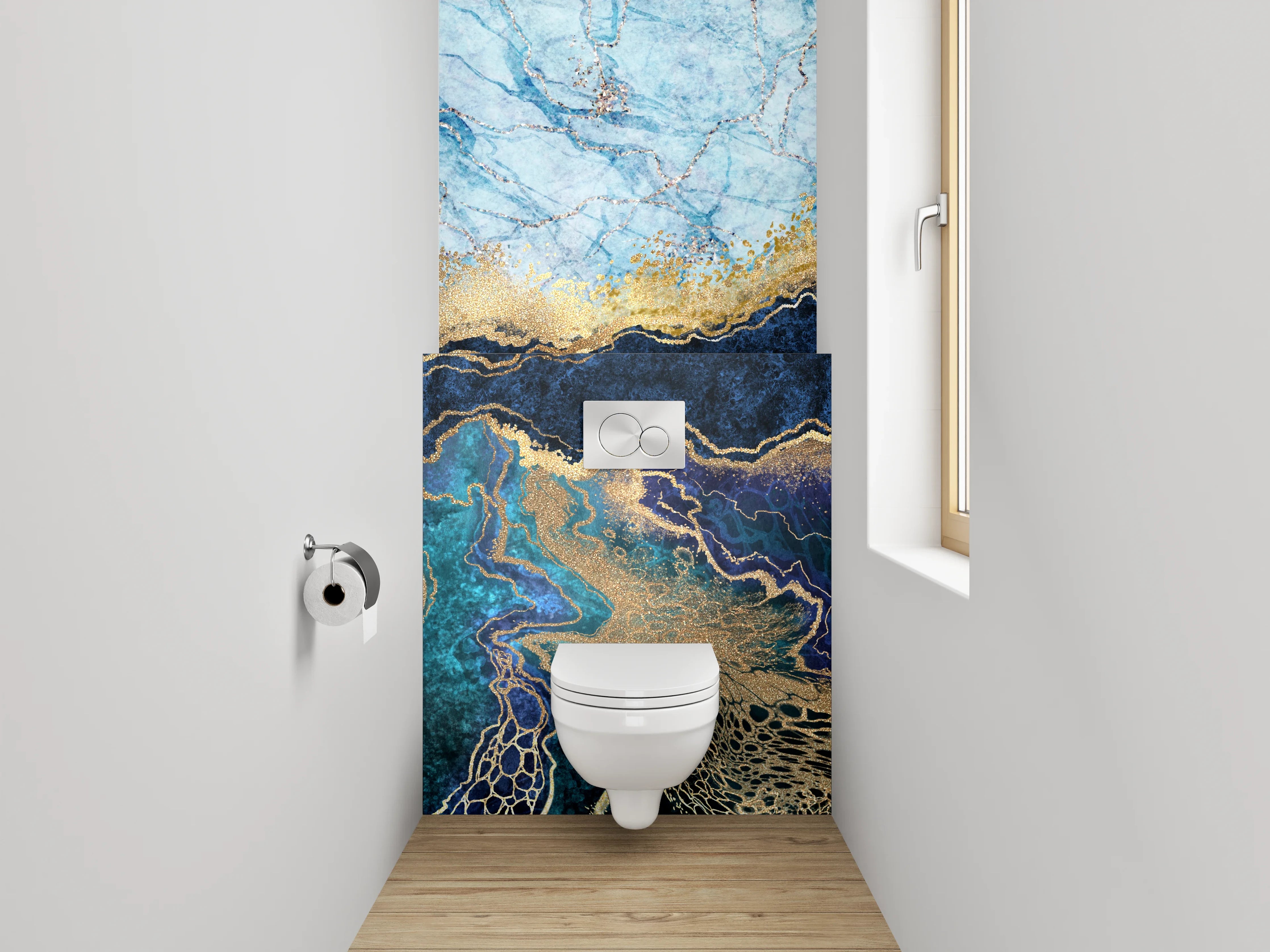 WC-Rückwand - Abstraktes Marmor Gold Blau Design