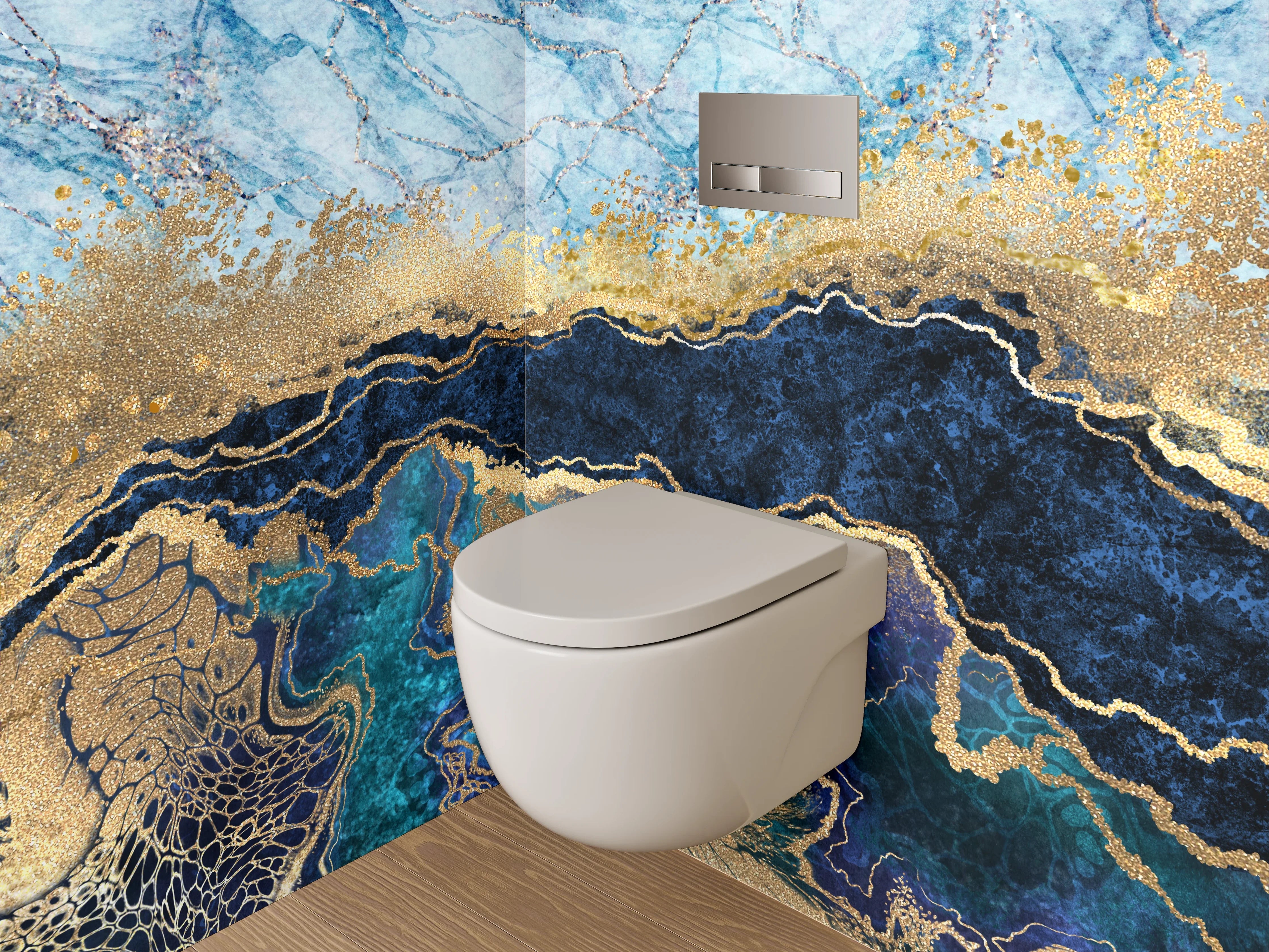 WC-Rückwand - Abstraktes Marmor Gold Blau Design
