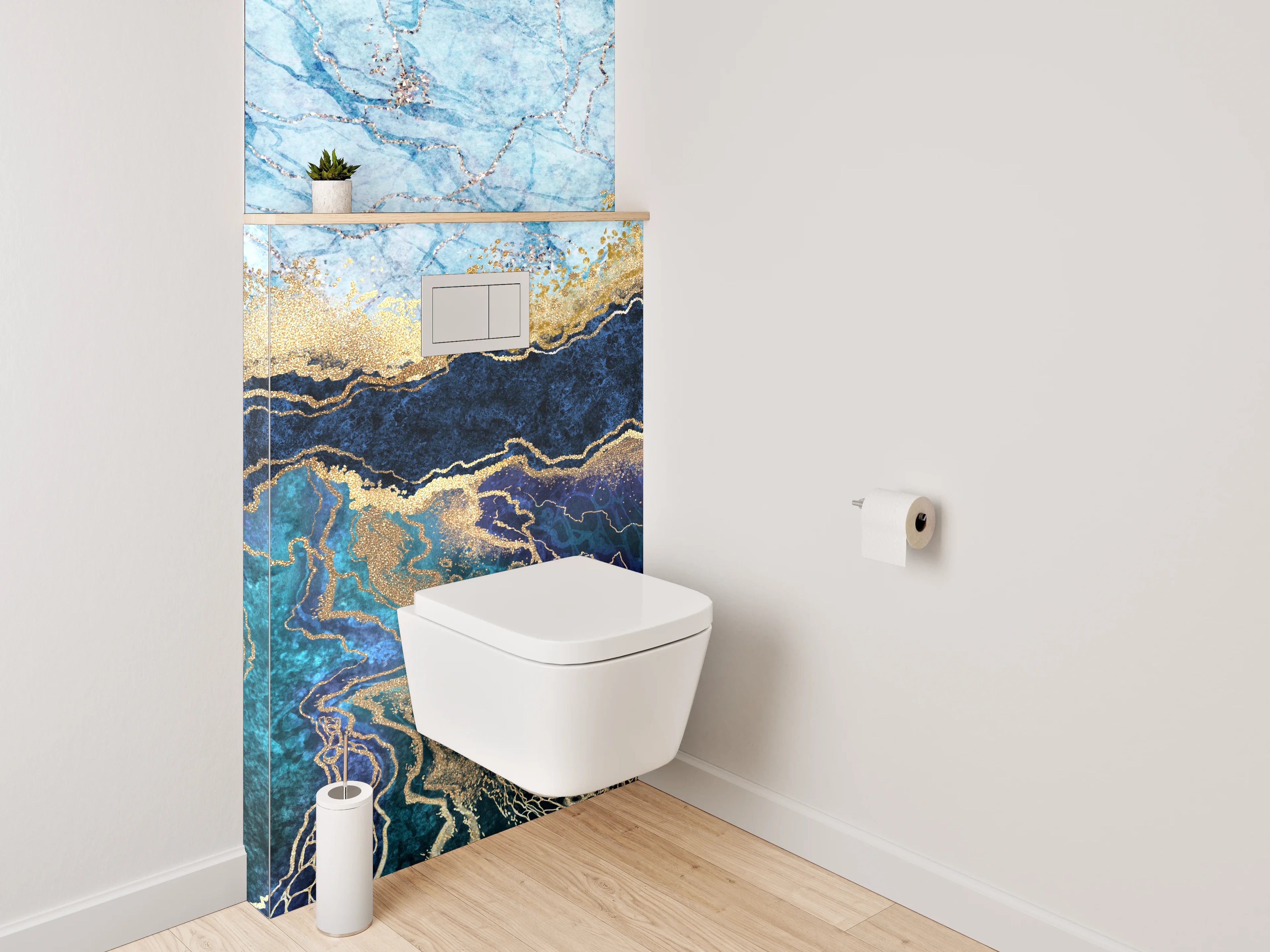 WC-Rückwand - Abstraktes Marmor Gold Blau Design