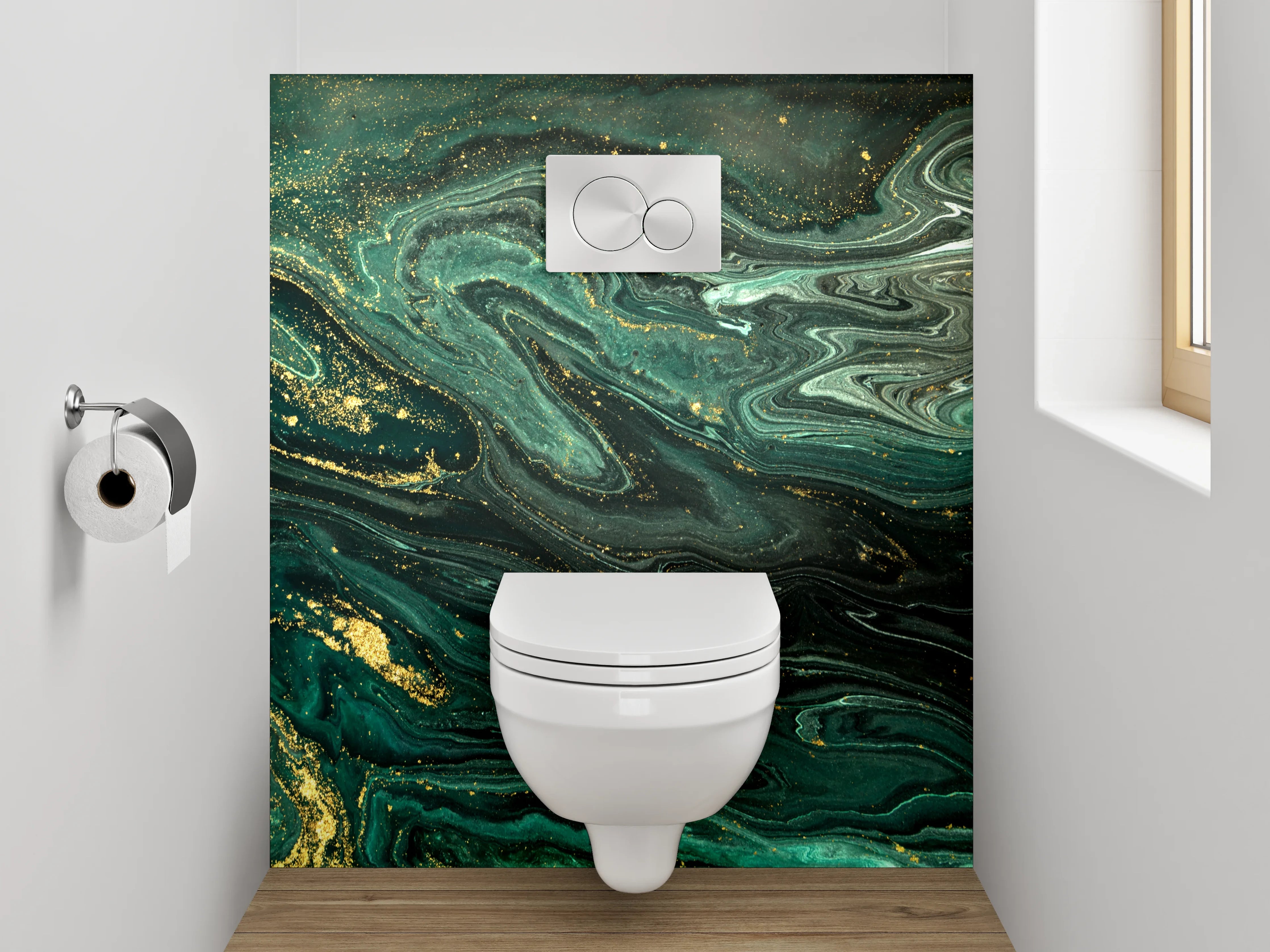 WC-Rückwand - Abstraktes Marmor-Gold Kunstwerk