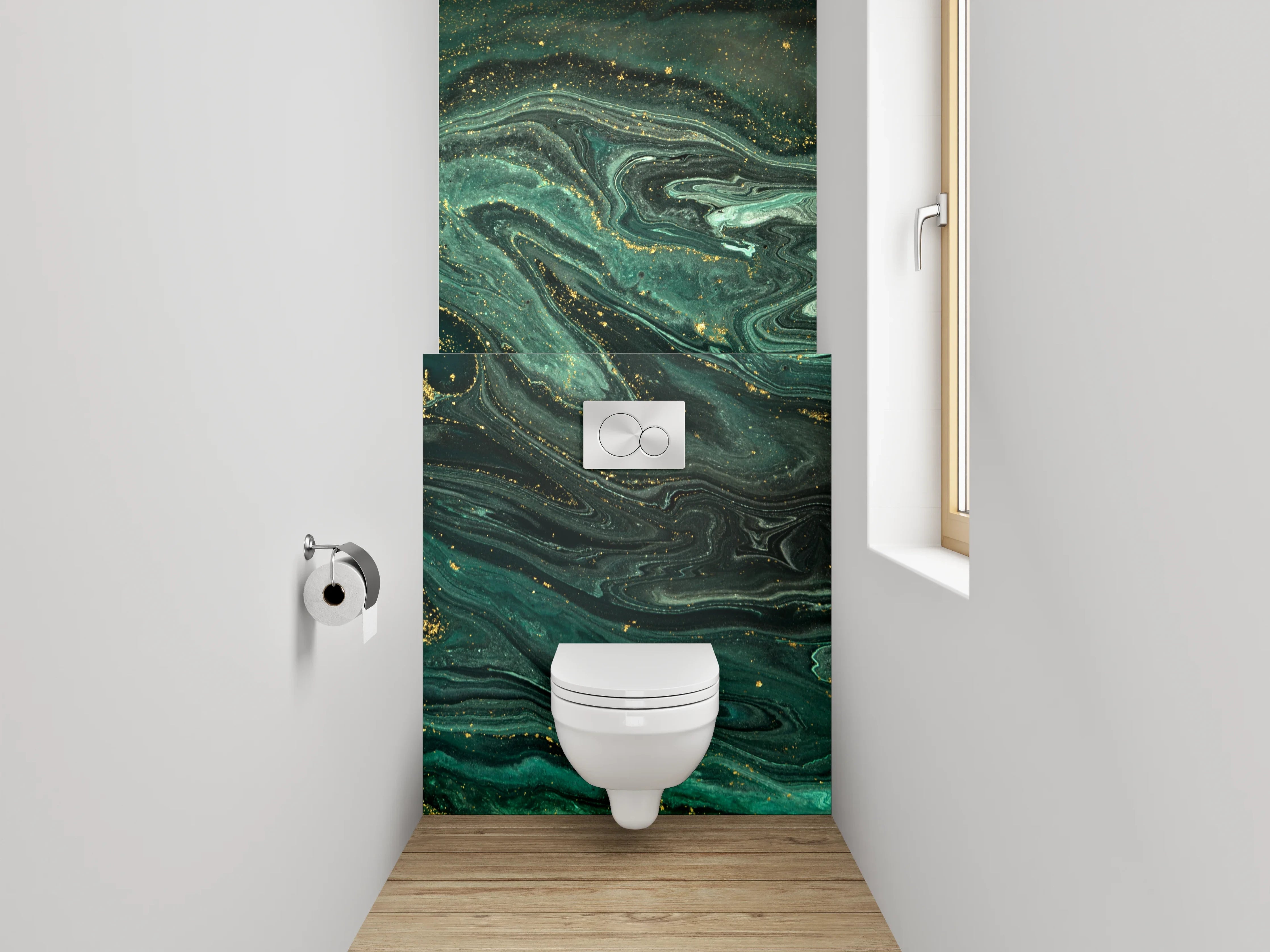 WC-Rückwand - Abstraktes Marmor-Gold Kunstwerk