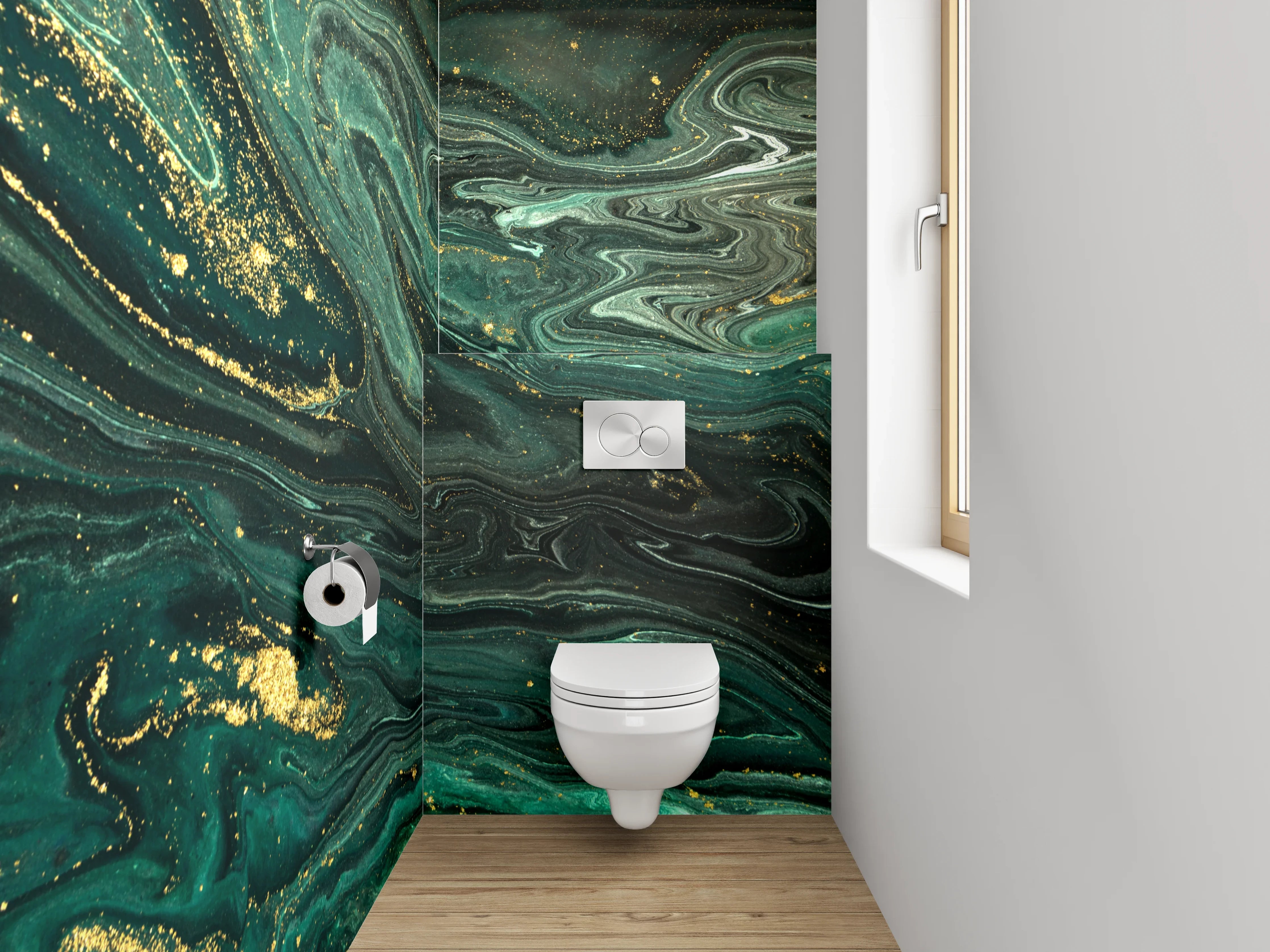 WC-Rückwand - Abstraktes Marmor-Gold Kunstwerk