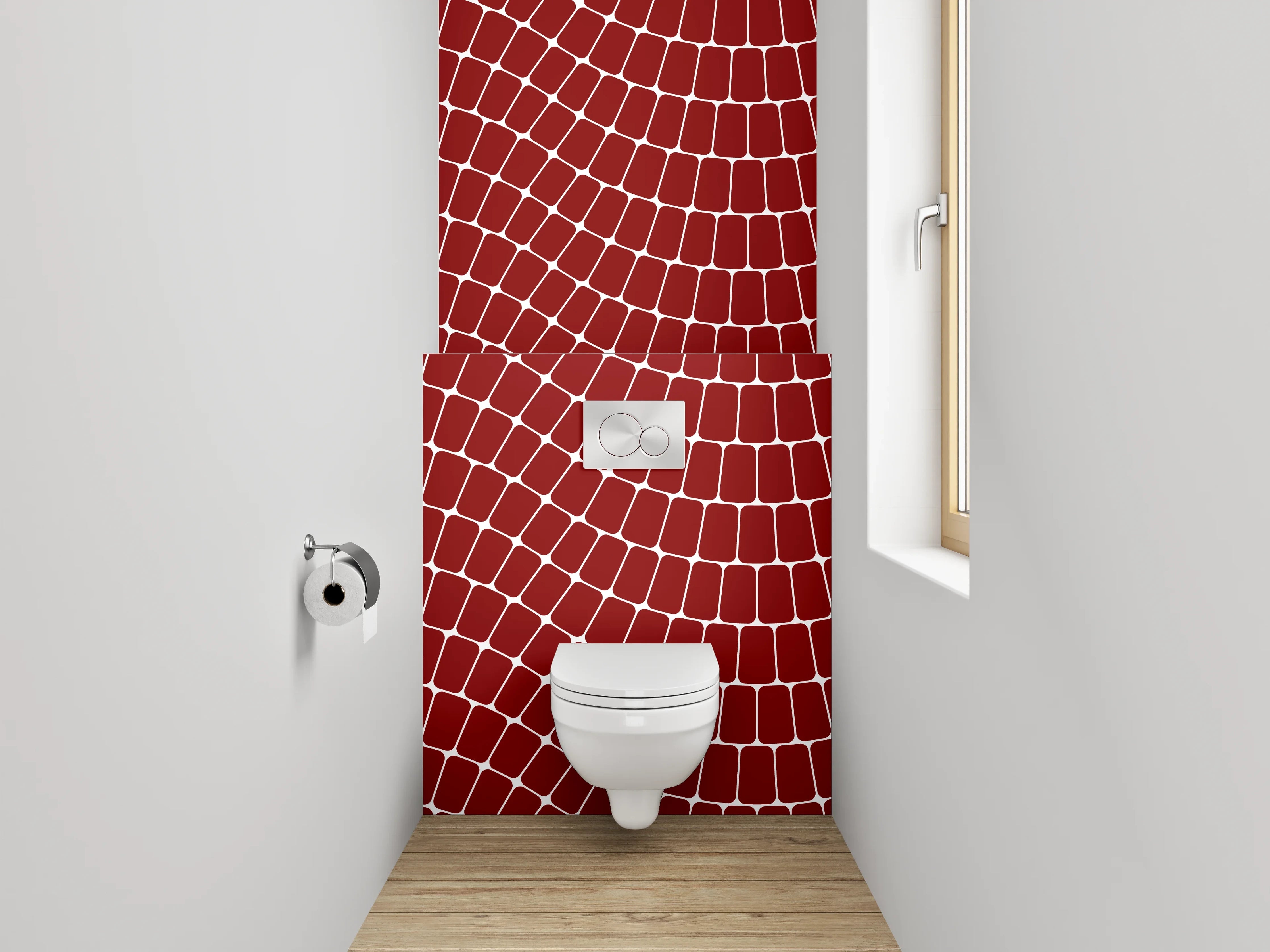 WC-Rückwand - Abstraktes Mosaik-Muster in Rot Weiß
