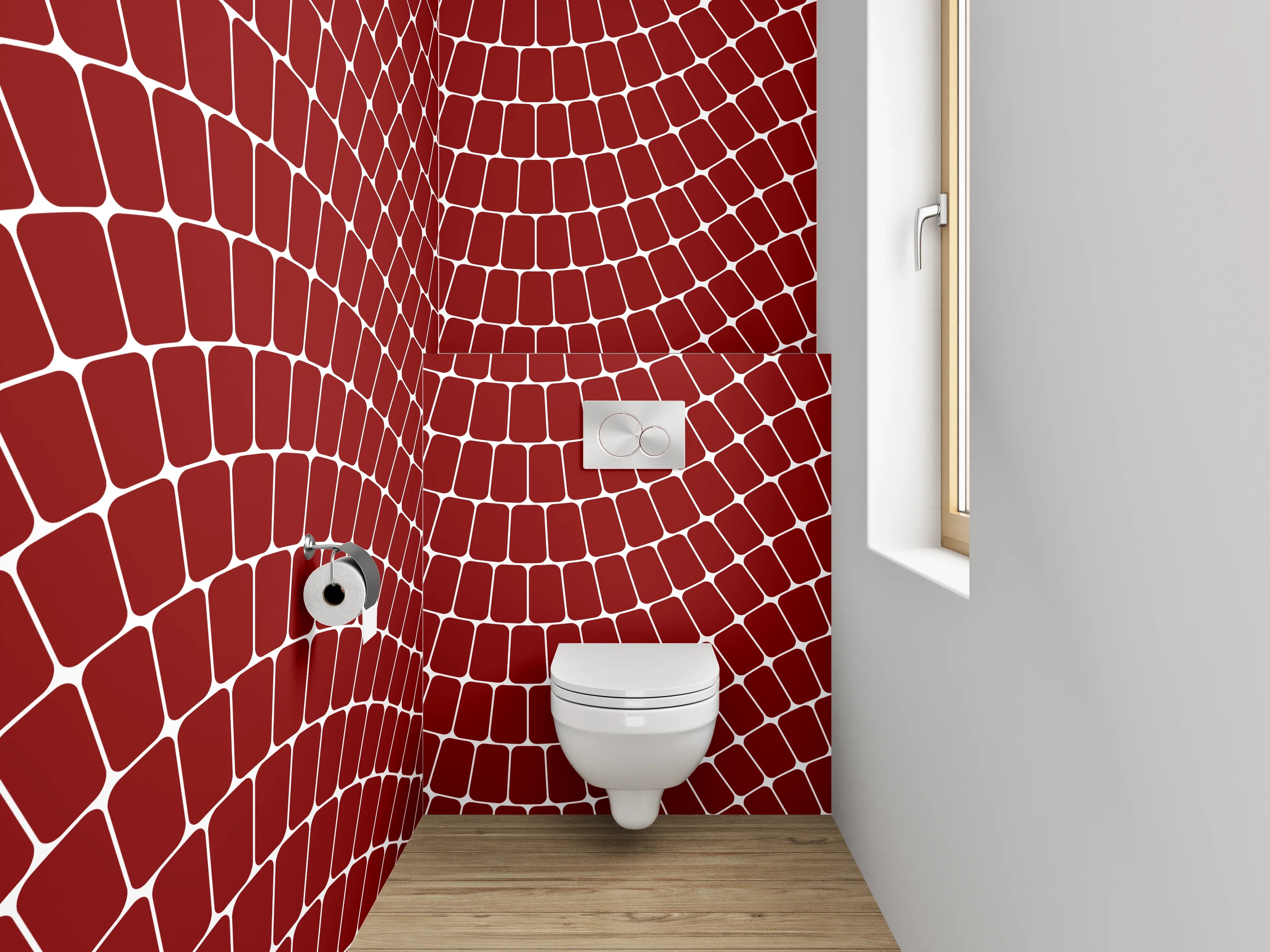 WC-Rückwand - Abstraktes Mosaik-Muster in Rot Weiß