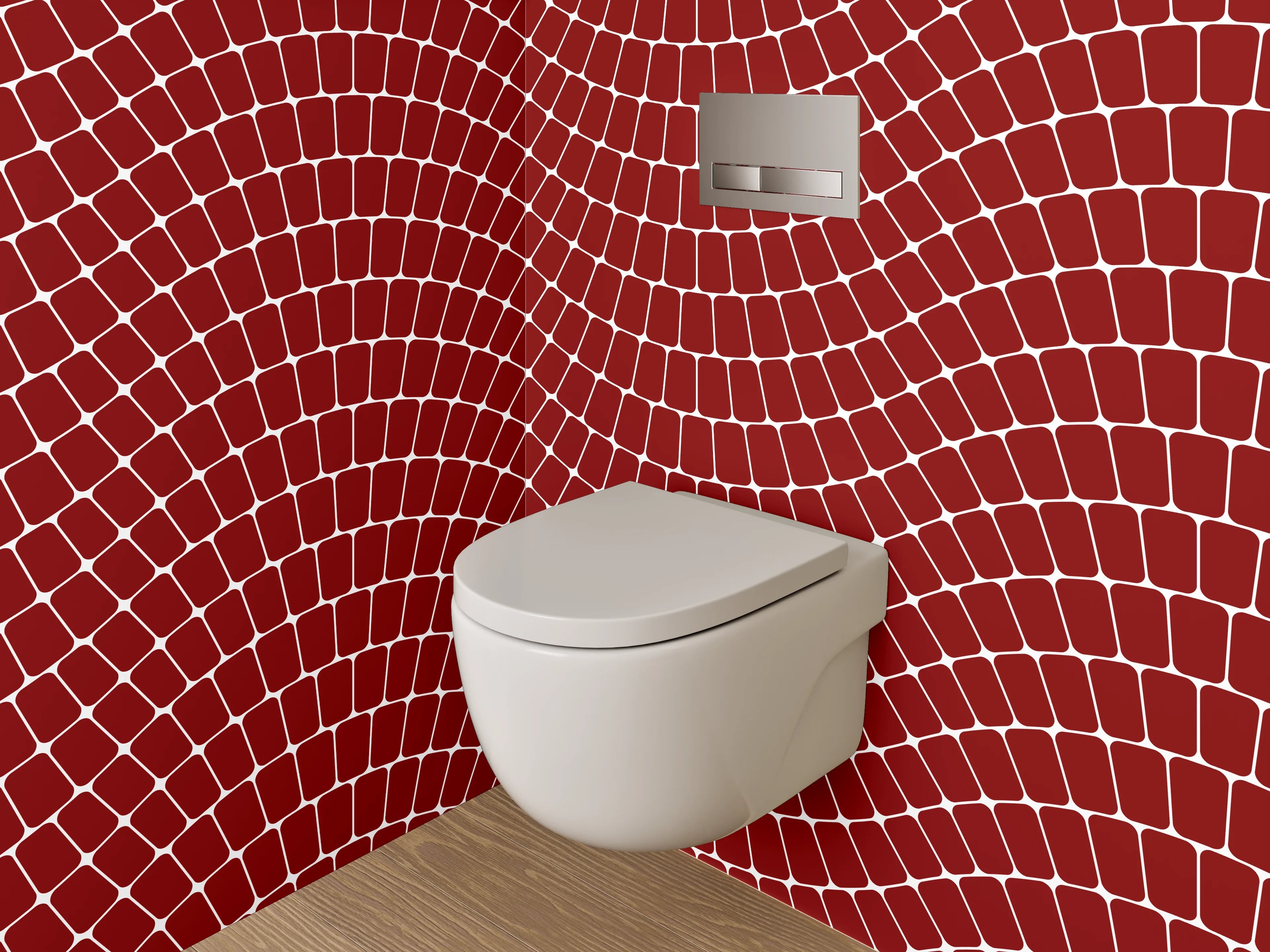WC-Rückwand - Abstraktes Mosaik-Muster in Rot Weiß