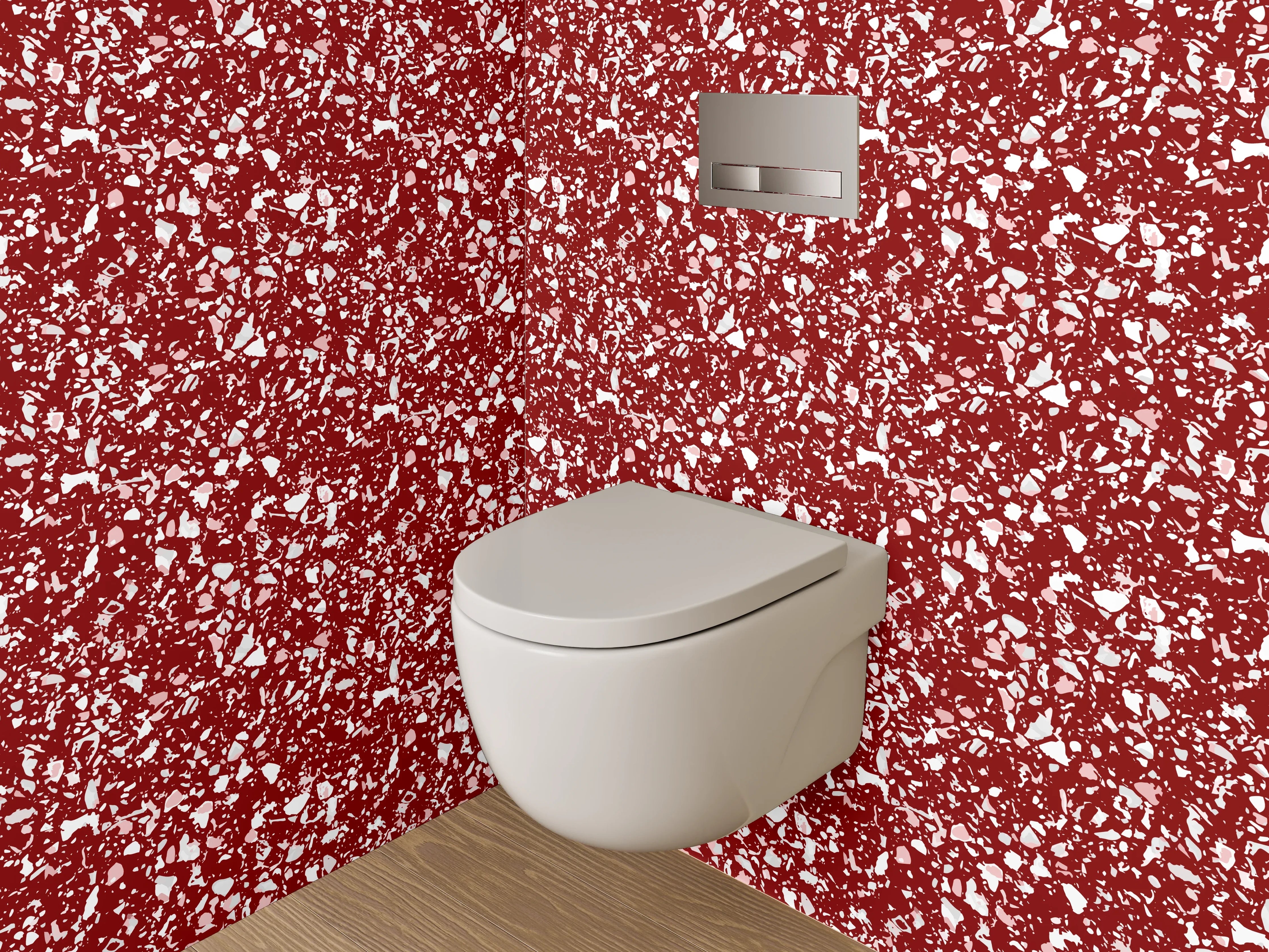 WC-Rückwand - Abstraktes Mosaikmuster in Rot-Weiß