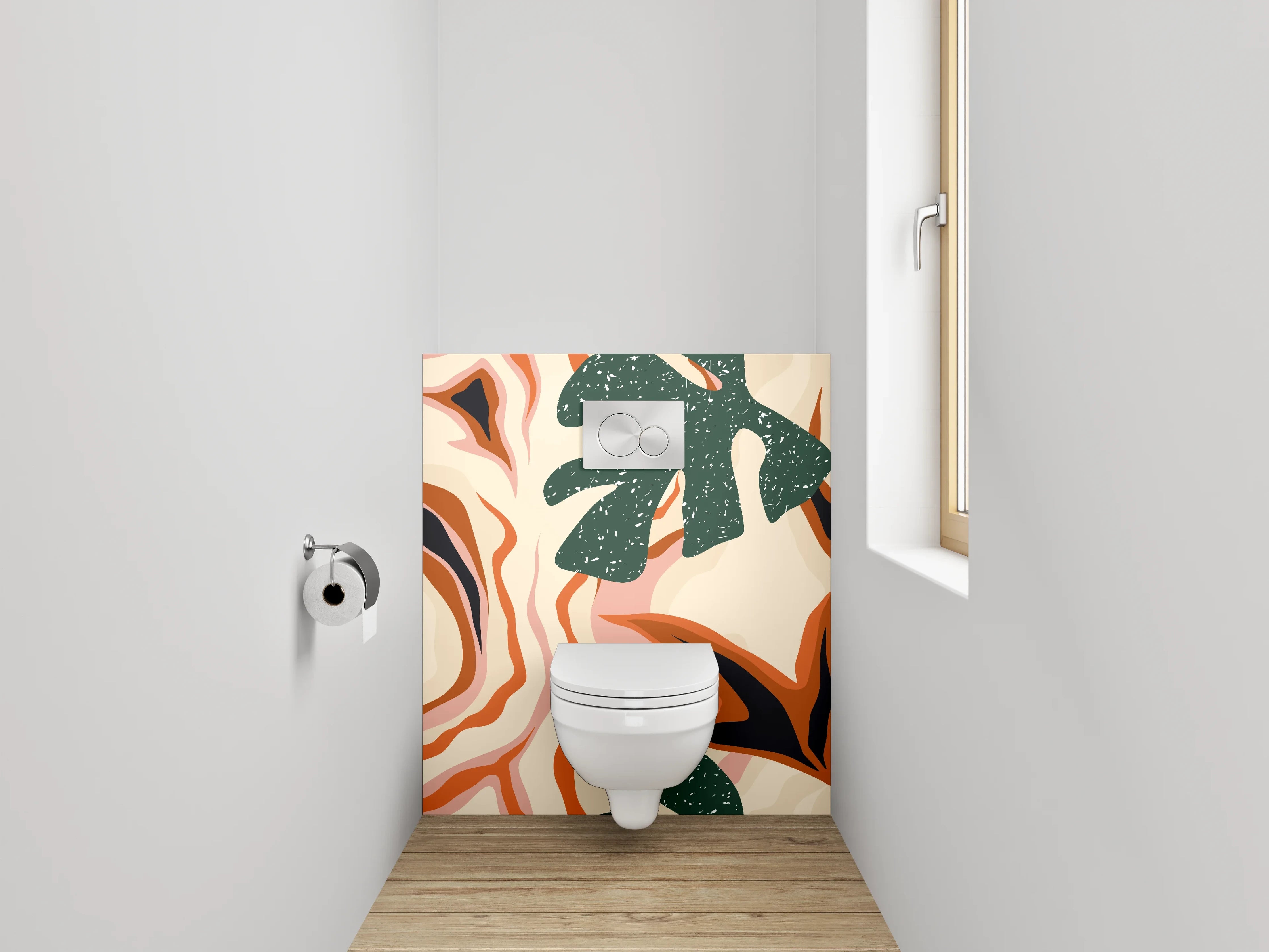 WC-Rückwand - Abstraktes Retro-Pflanzenmuster Orange Grün