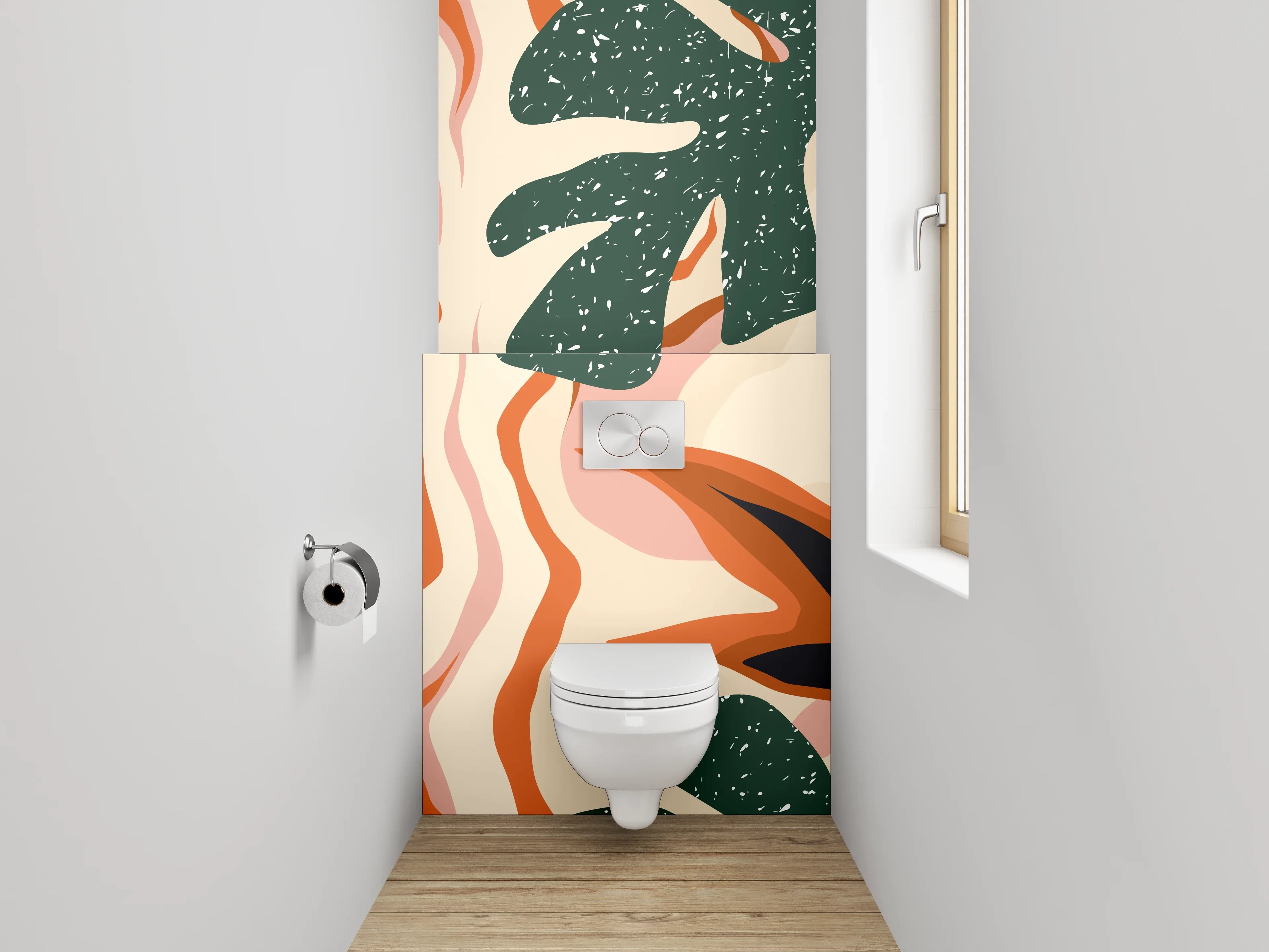 WC-Rückwand - Abstraktes Retro-Pflanzenmuster Orange Grün