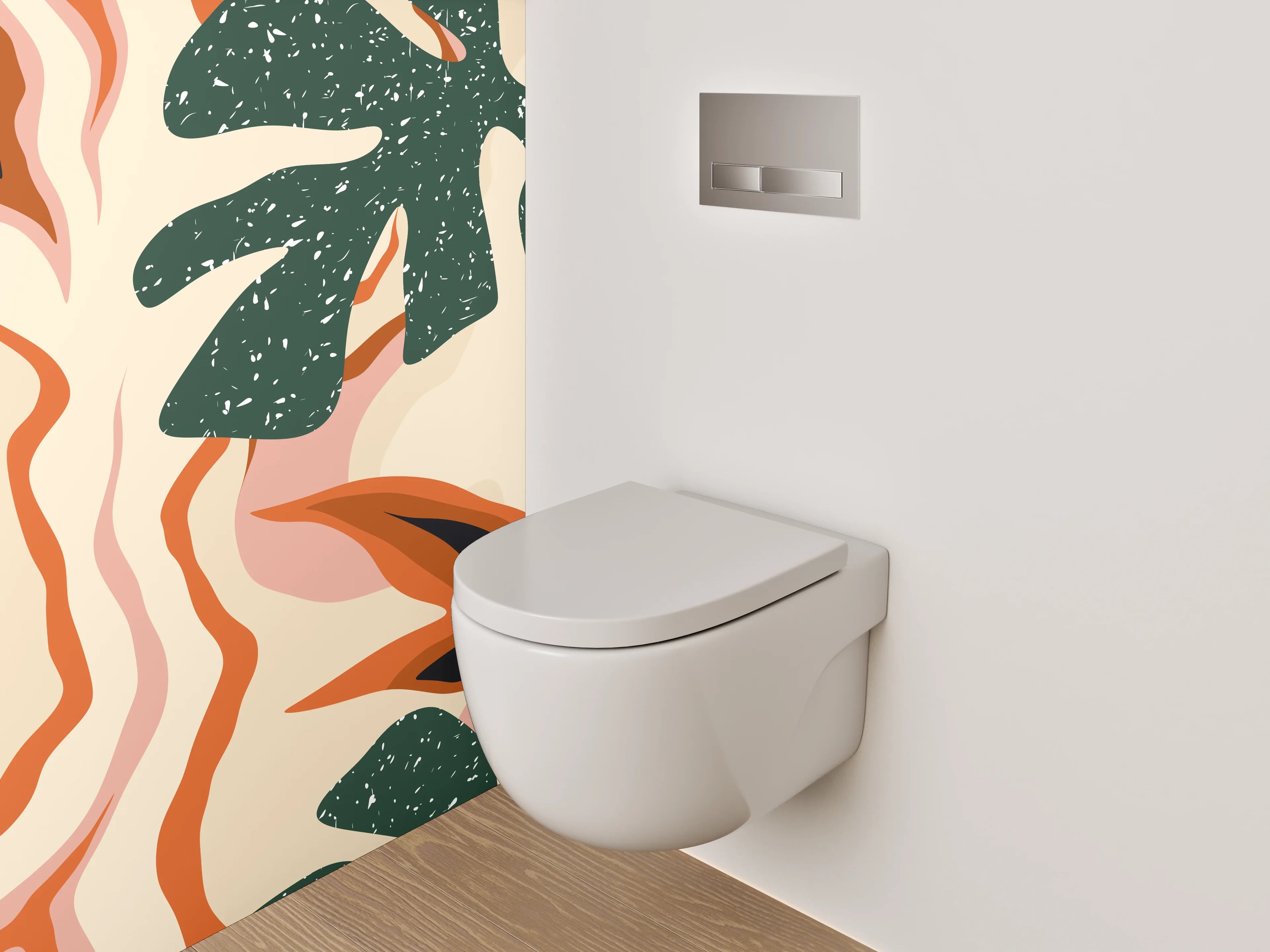 WC-Rückwand - Abstraktes Retro-Pflanzenmuster Orange Grün