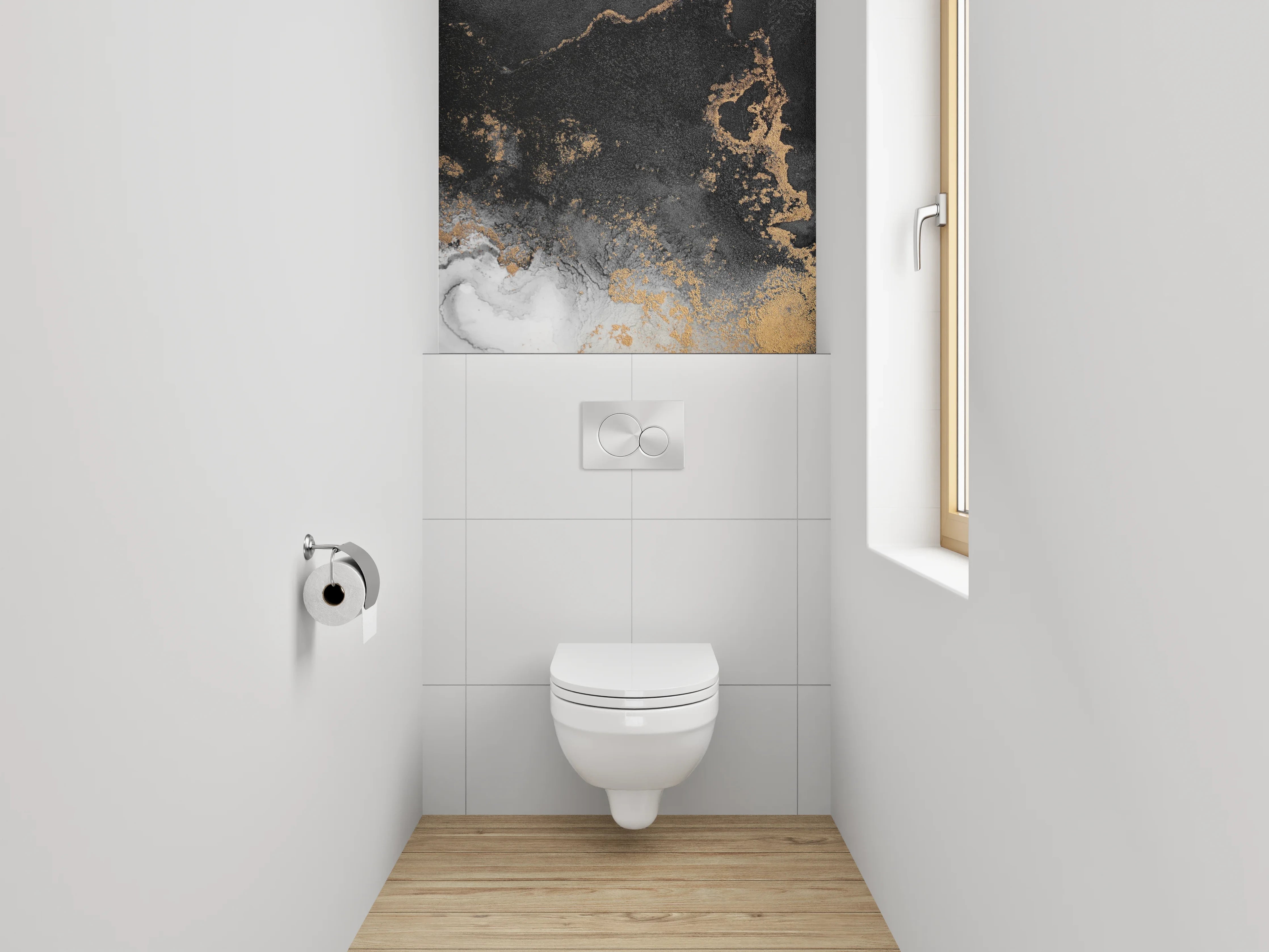 WC-Rückwand - Abstraktes Schwarz-Gold-Marmor Design