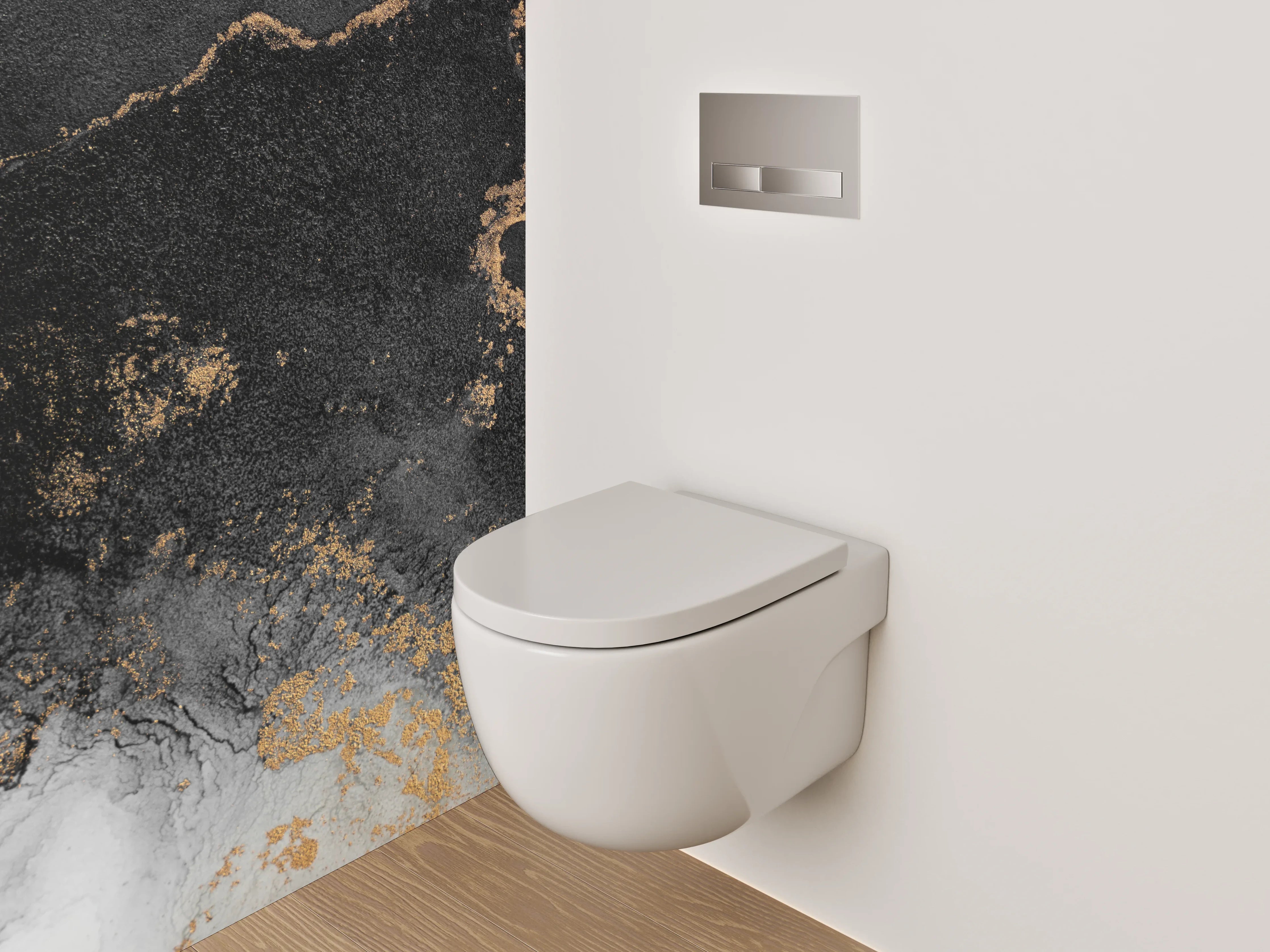 WC-Rückwand - Abstraktes Schwarz-Gold-Marmor Design