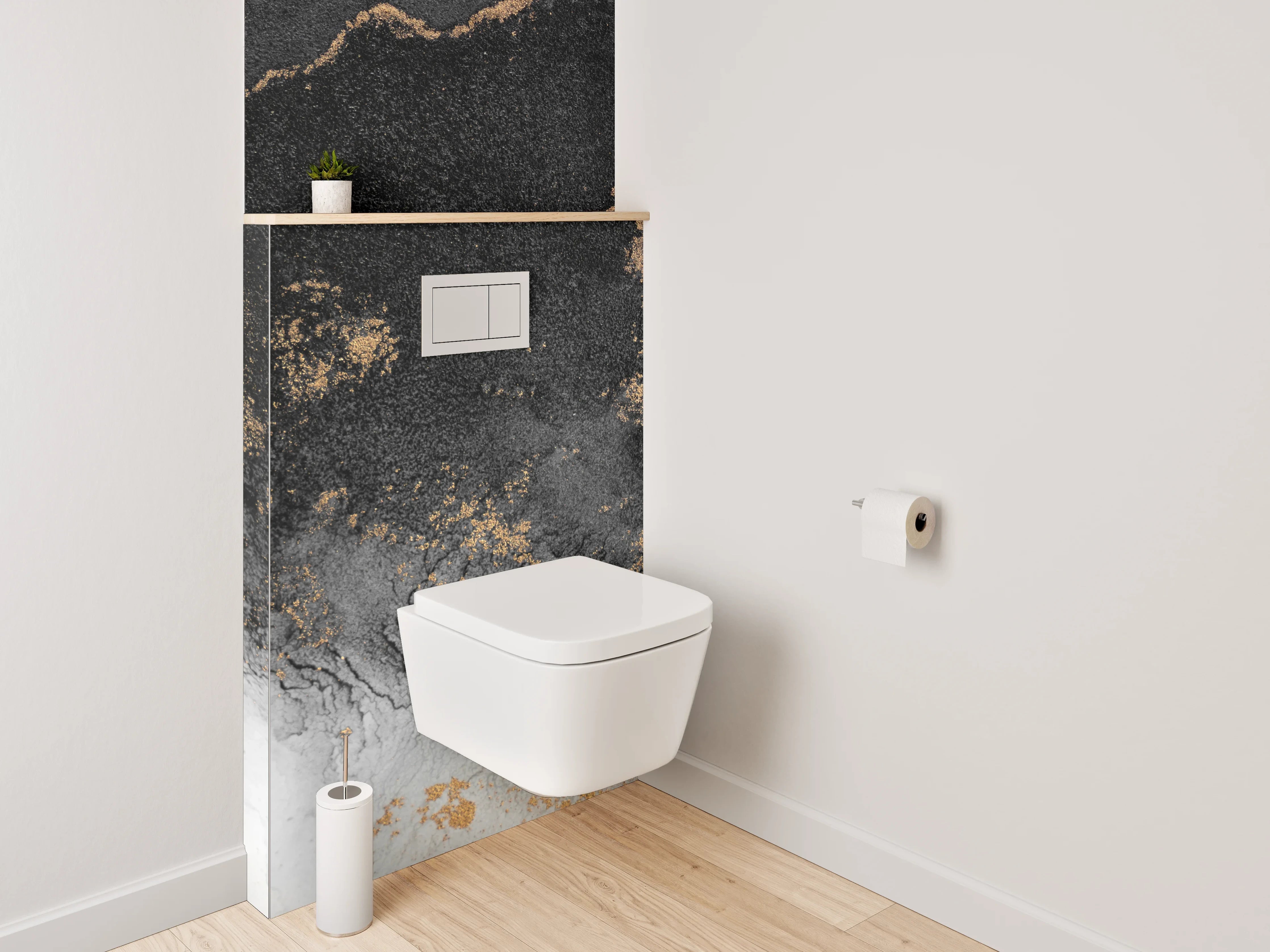 WC-Rückwand - Abstraktes Schwarz-Gold-Marmor Design