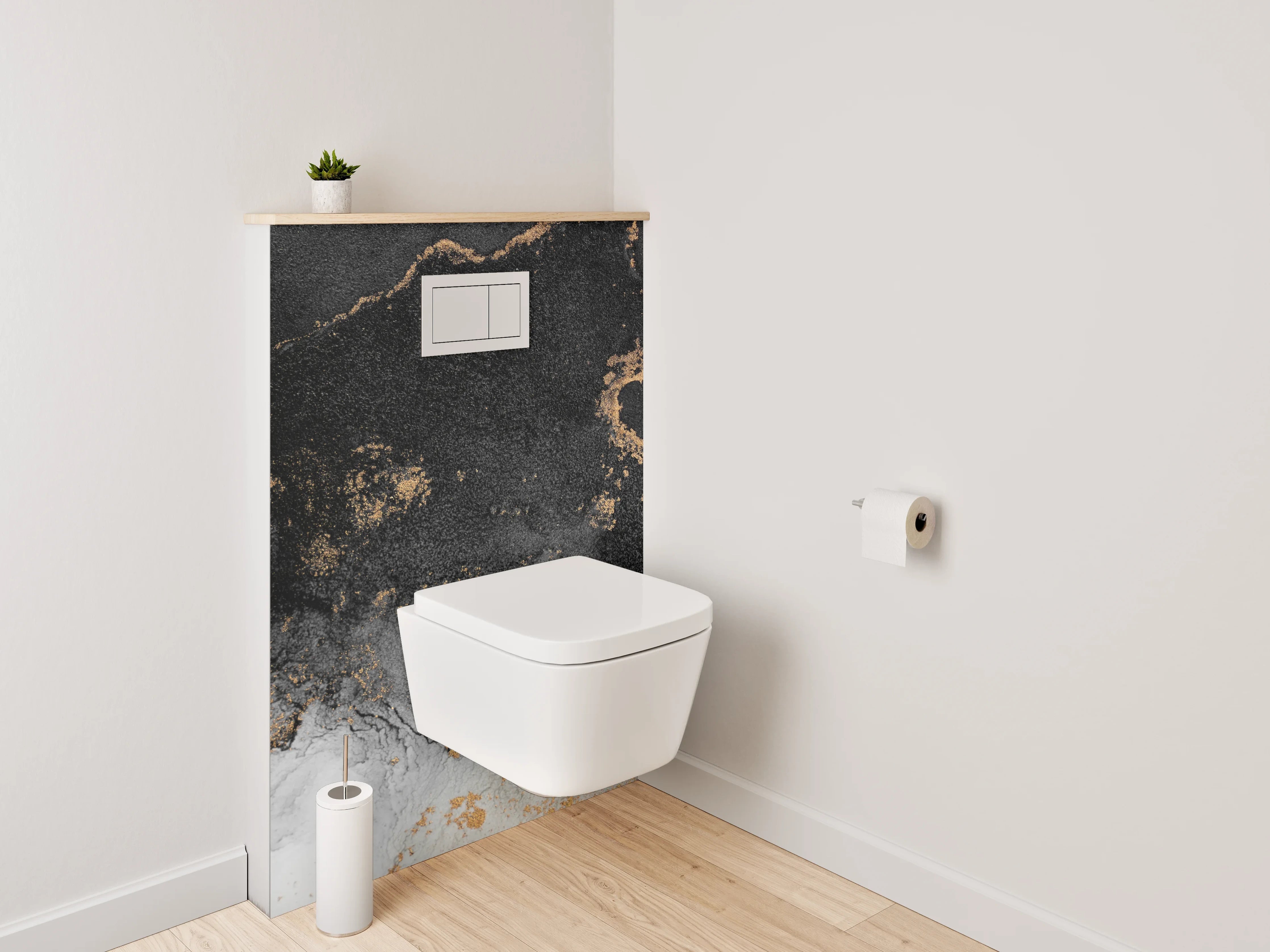 WC-Rückwand - Abstraktes Schwarz-Gold-Marmor Design