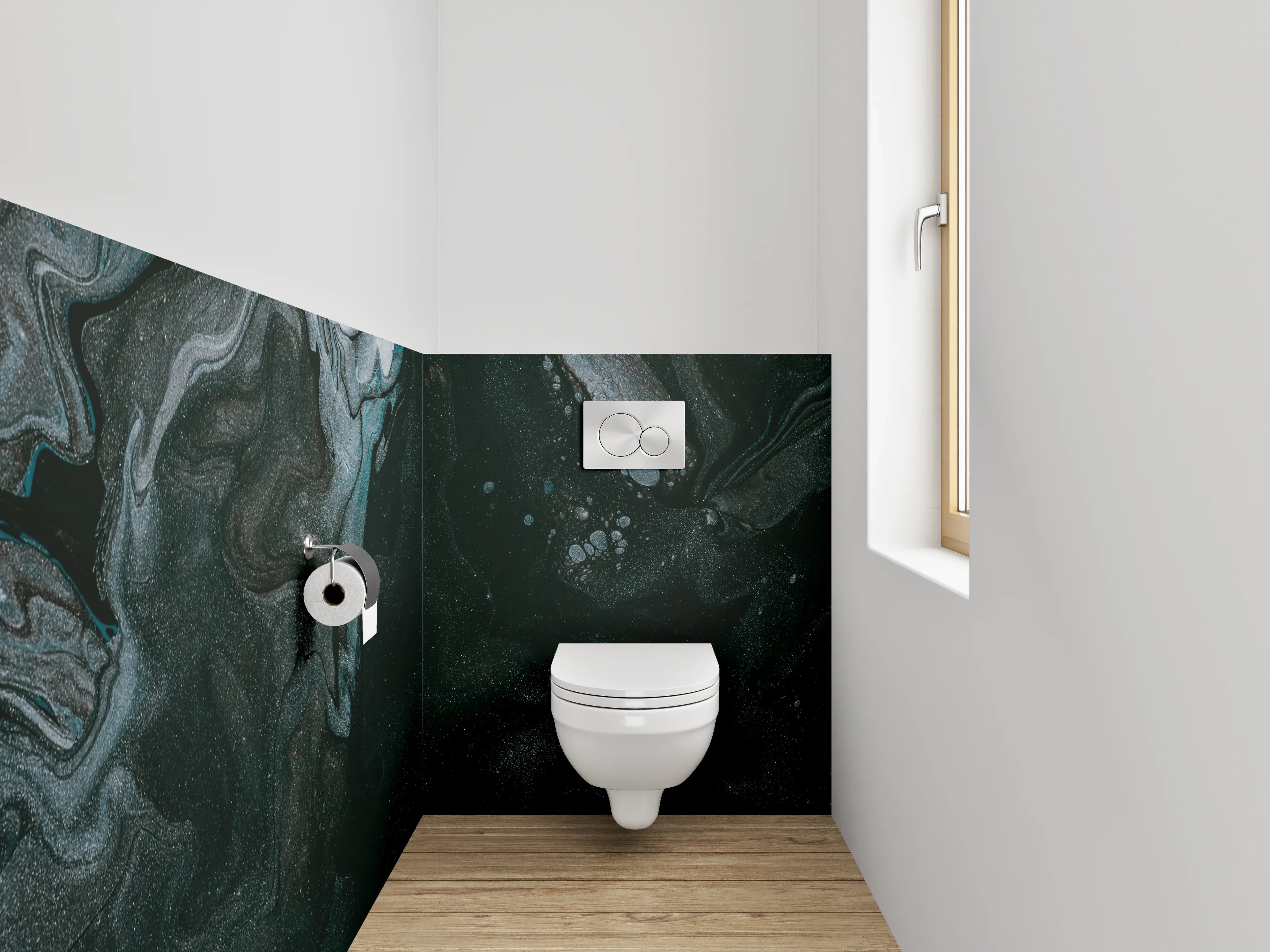 WC-Rückwand - Abstraktes Schwarz-Marmor-Design
