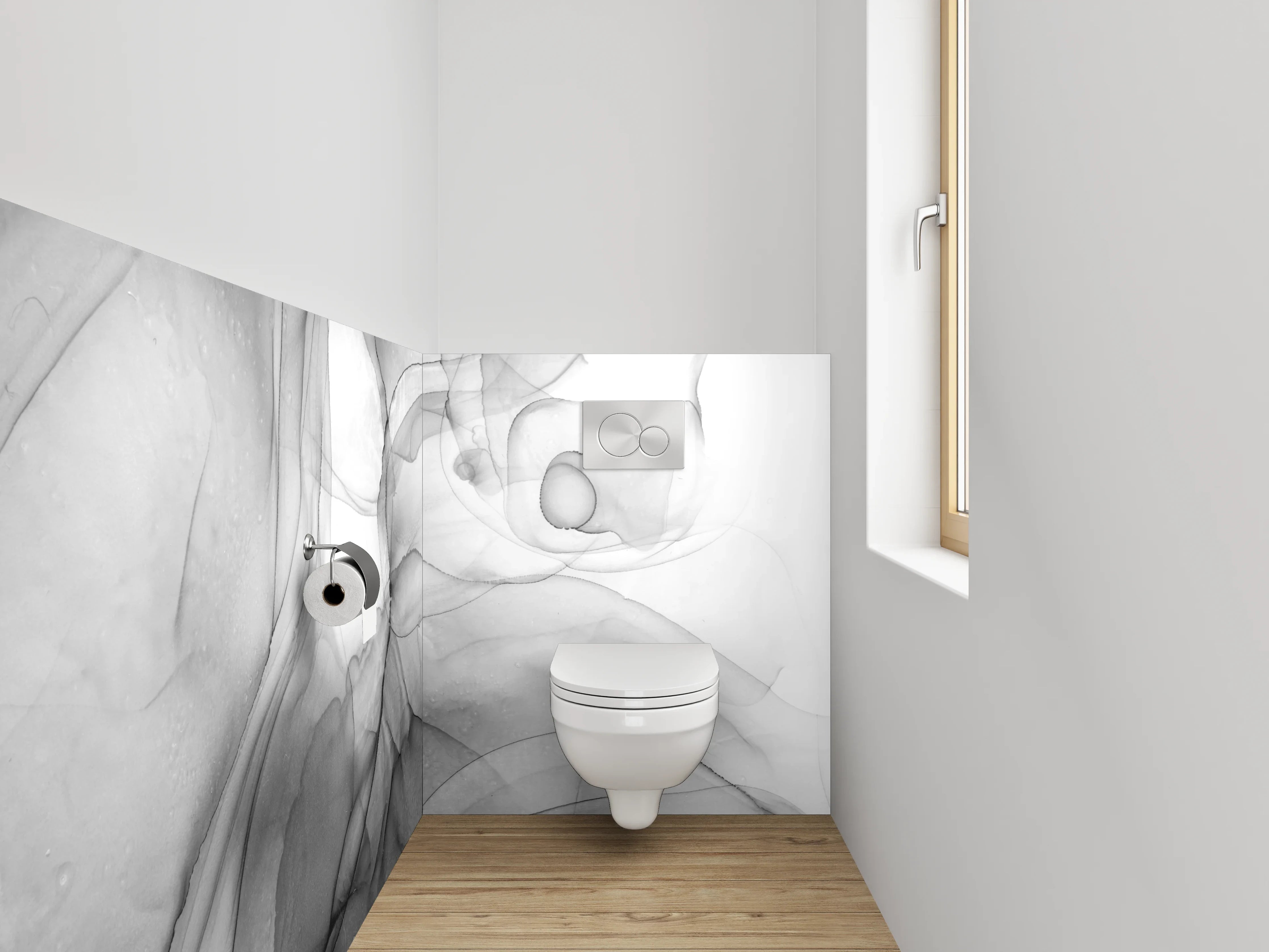 WC-Rückwand - Abstraktes Schwarz-Weiß-Kunstwerk