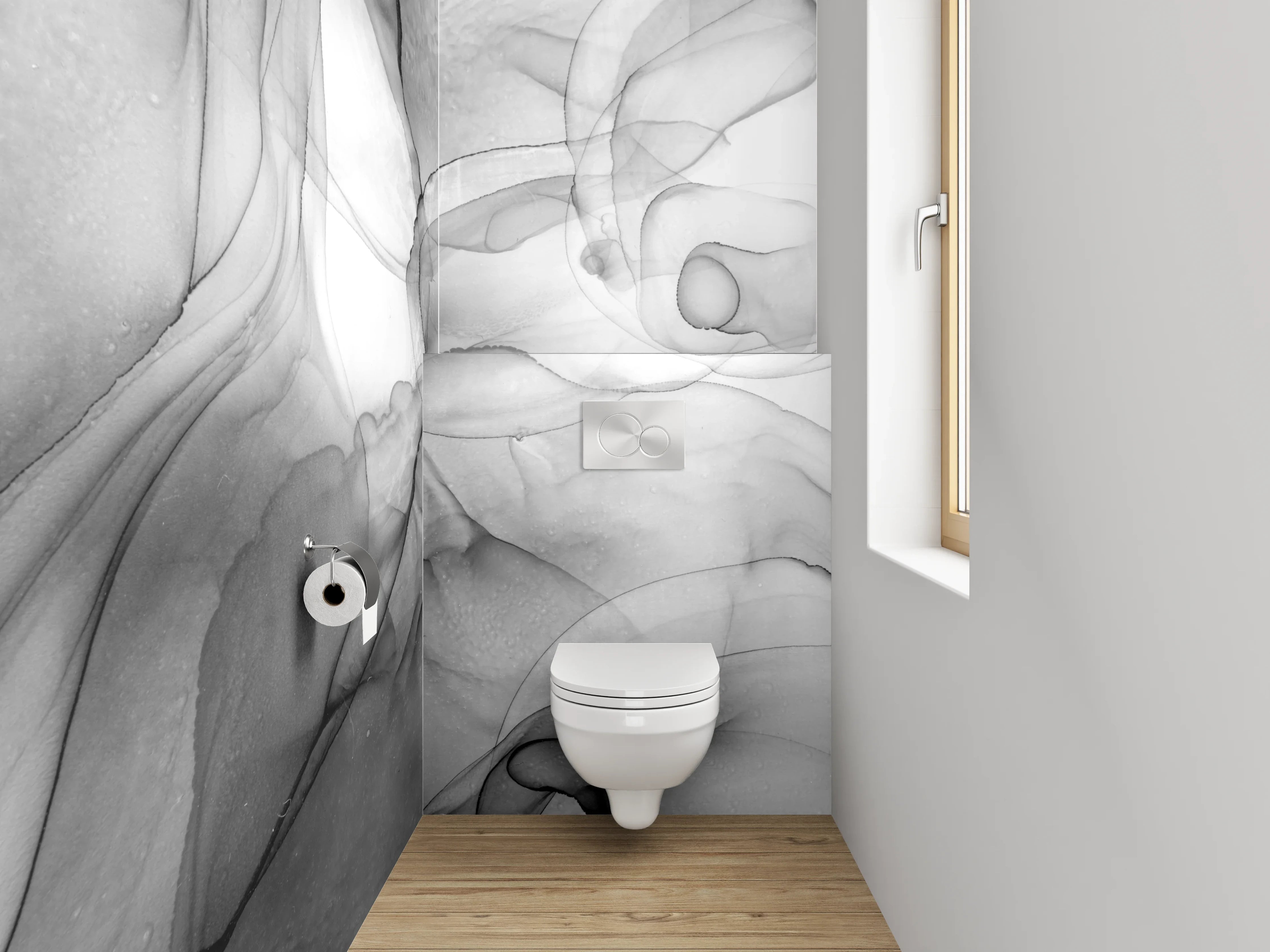 WC-Rückwand - Abstraktes Schwarz-Weiß-Kunstwerk