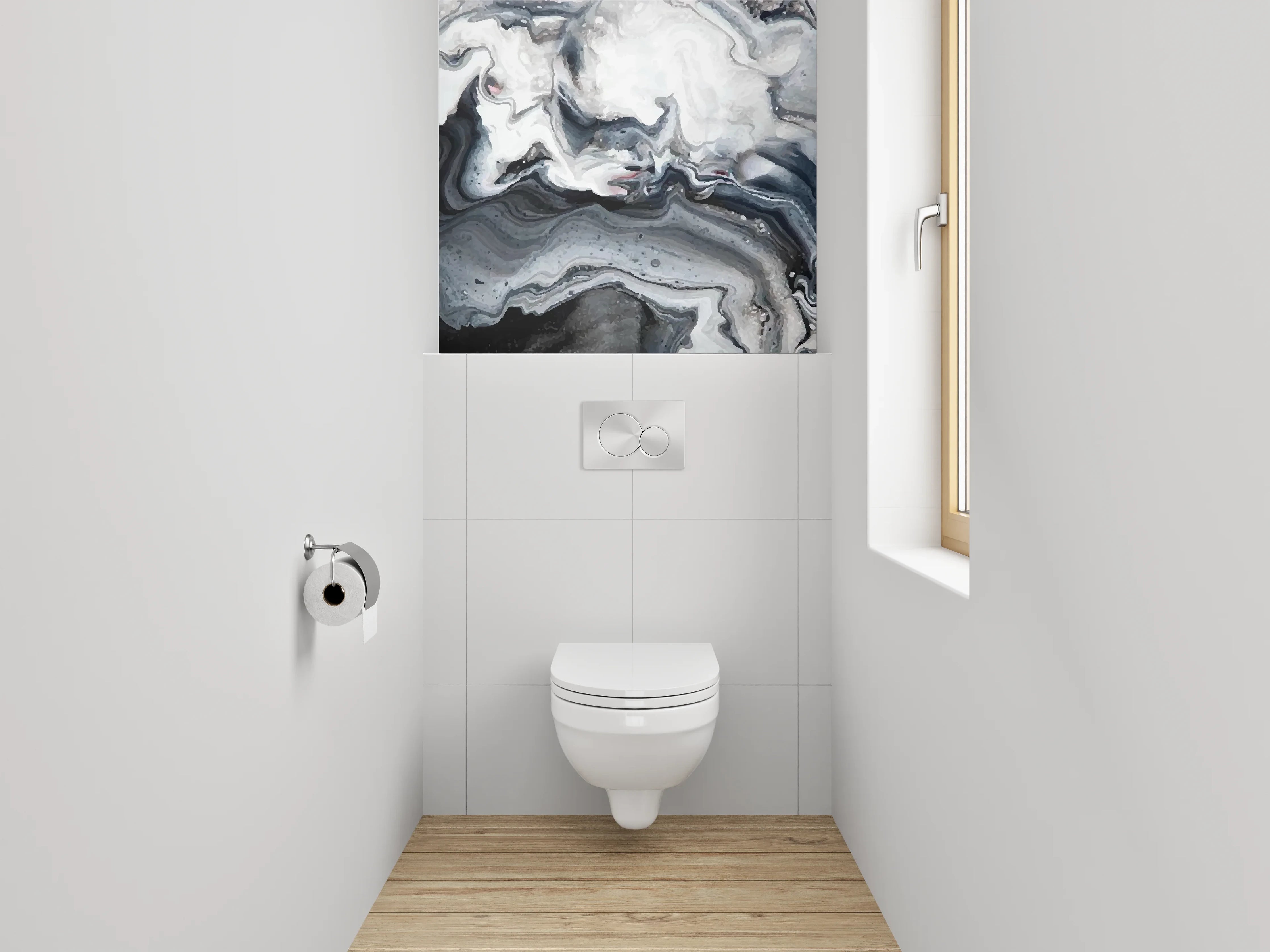 WC-Rückwand - Abstraktes Schwarz-Weiß-Marmor Design